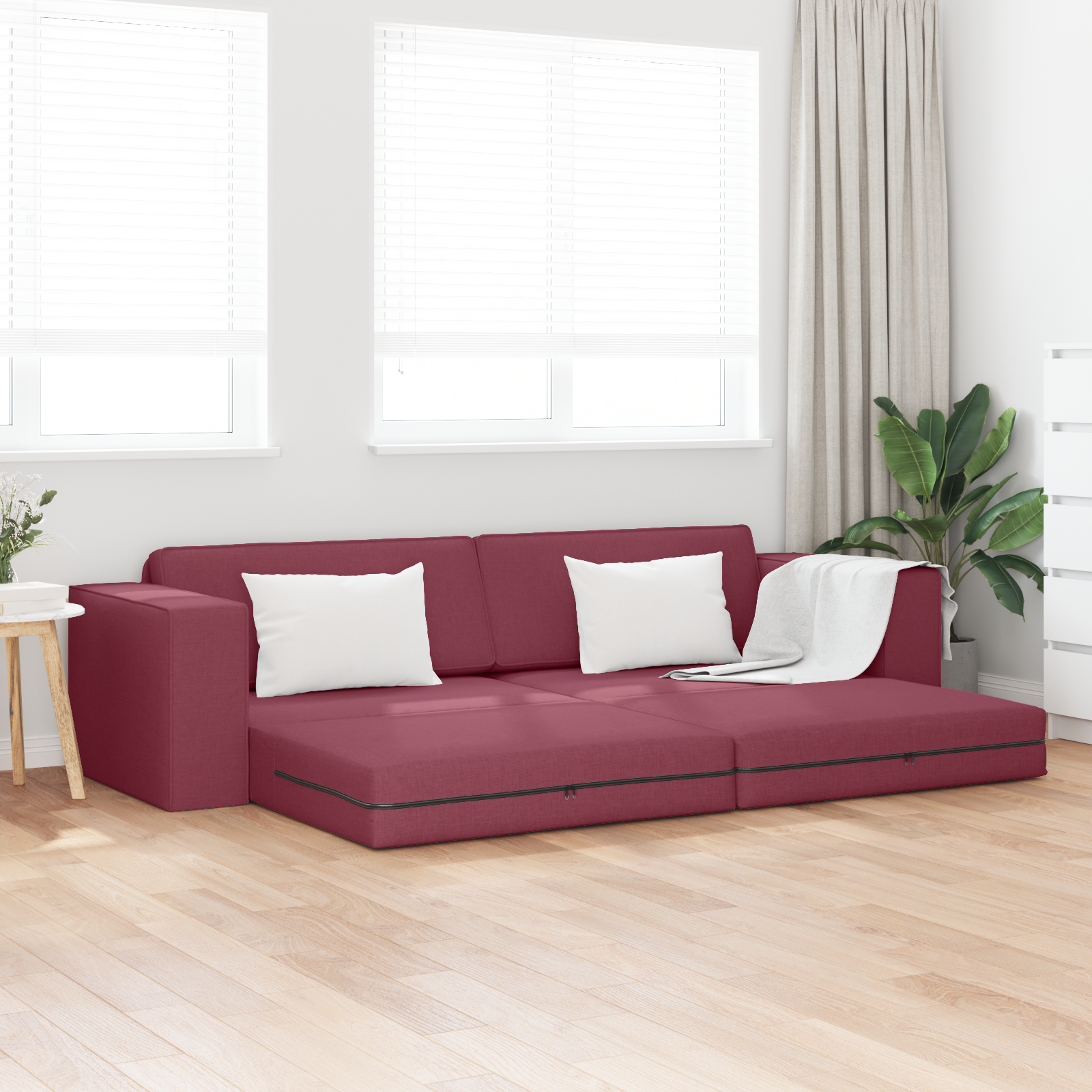 Floor Sofa Bed 2-in-1 Wine Red 245x150x60.5 cm Fabric