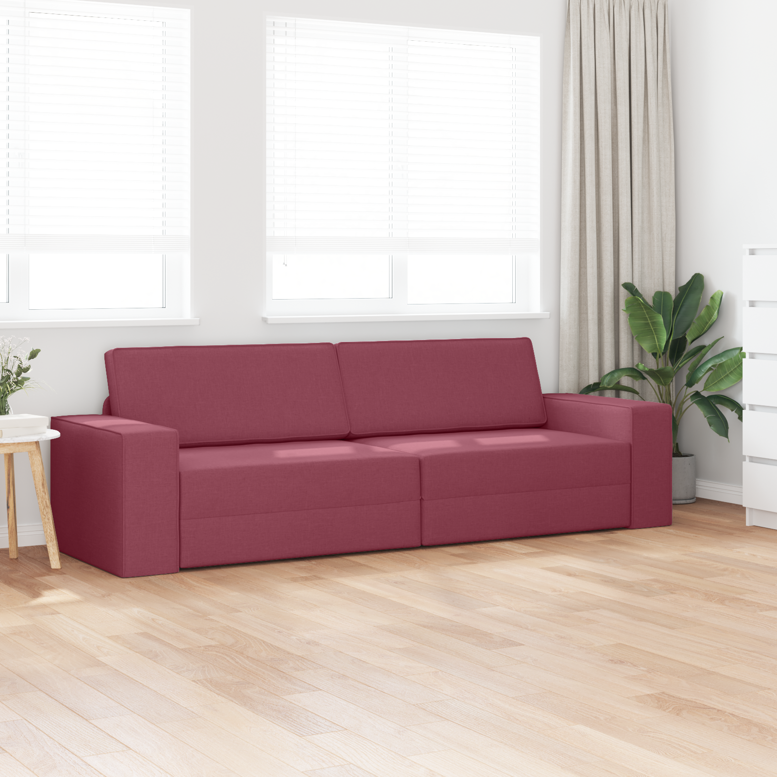 Floor Sofa Bed 2-in-1 Wine Red 245x150x60.5 cm Fabric - Image 3