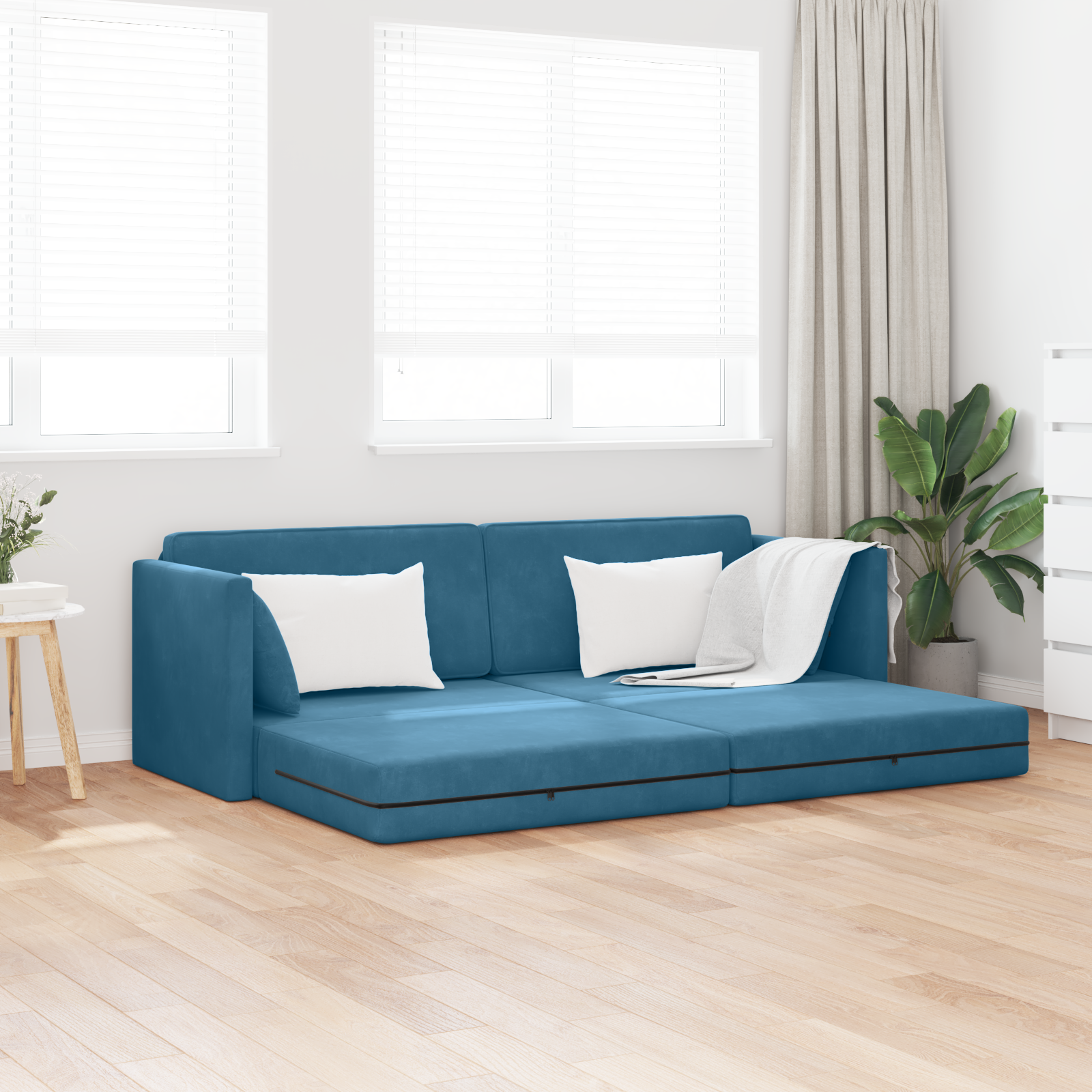 Floor Sofa Bed 2-in-1 Blue 213x144x60 cm Velvet