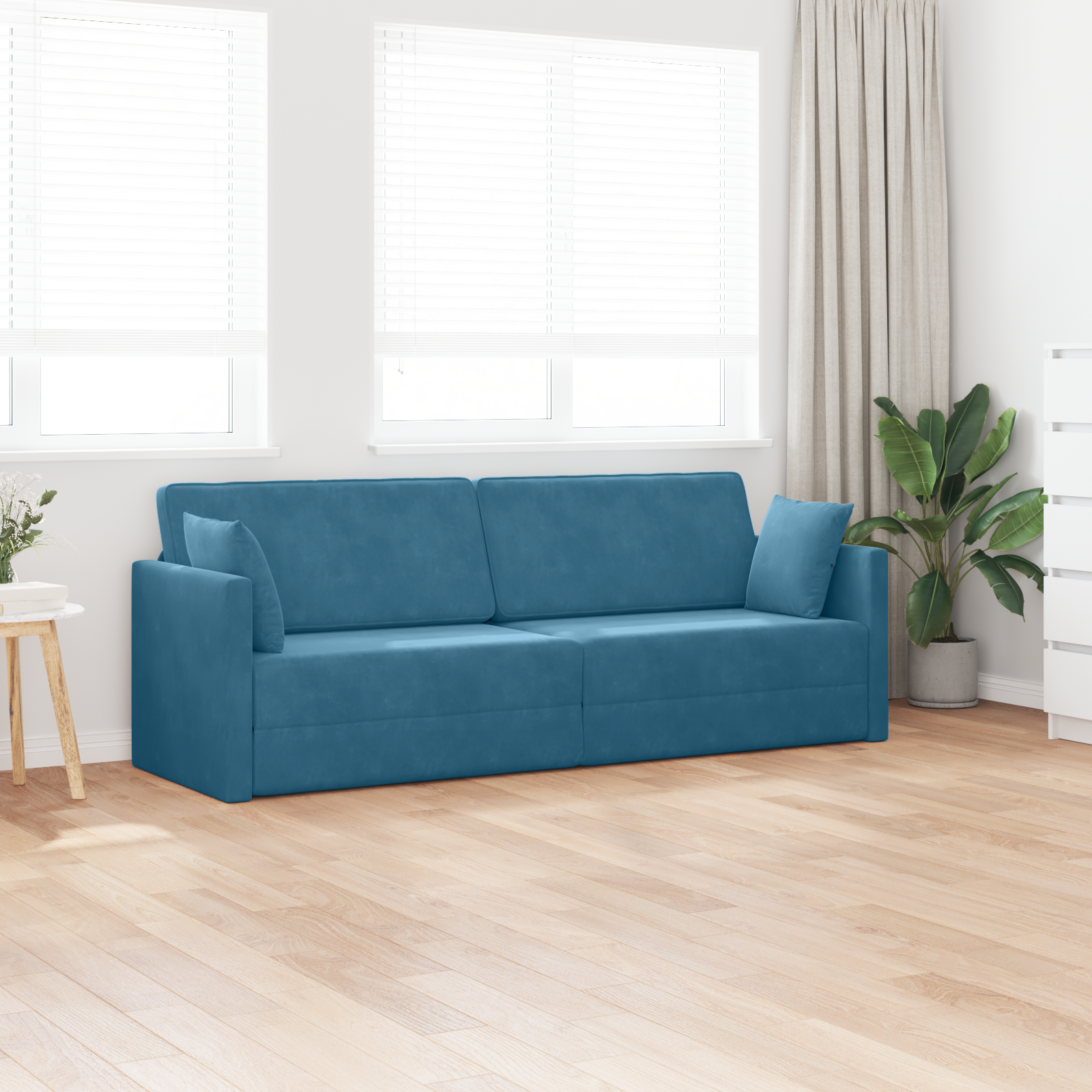 Floor Sofa Bed 2-in-1 Blue 213x144x60 cm Velvet - Image 3