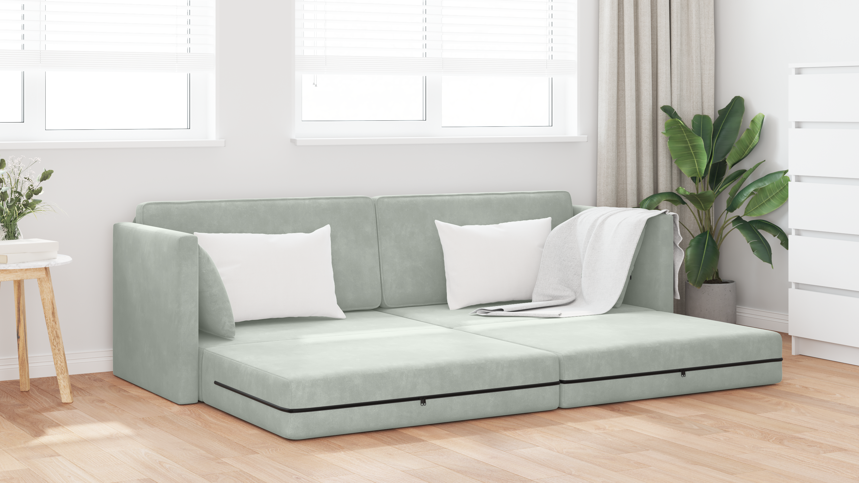 Floor Sofa Bed 2-in-1 Light Grey 213x144x60 cm Velvet - Image 4