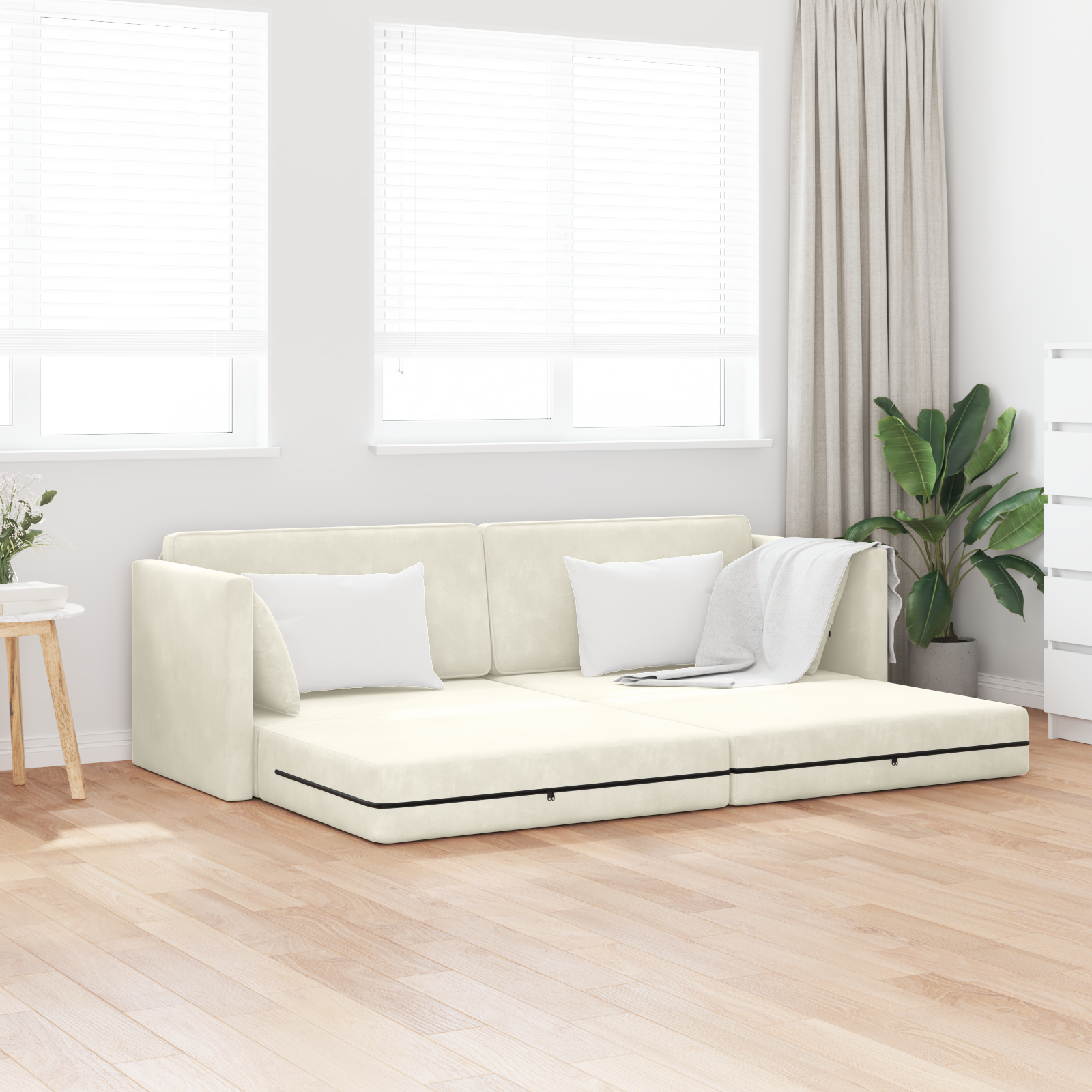 vidaXL Boden-Sofa-Bett 200cm Creme Samt