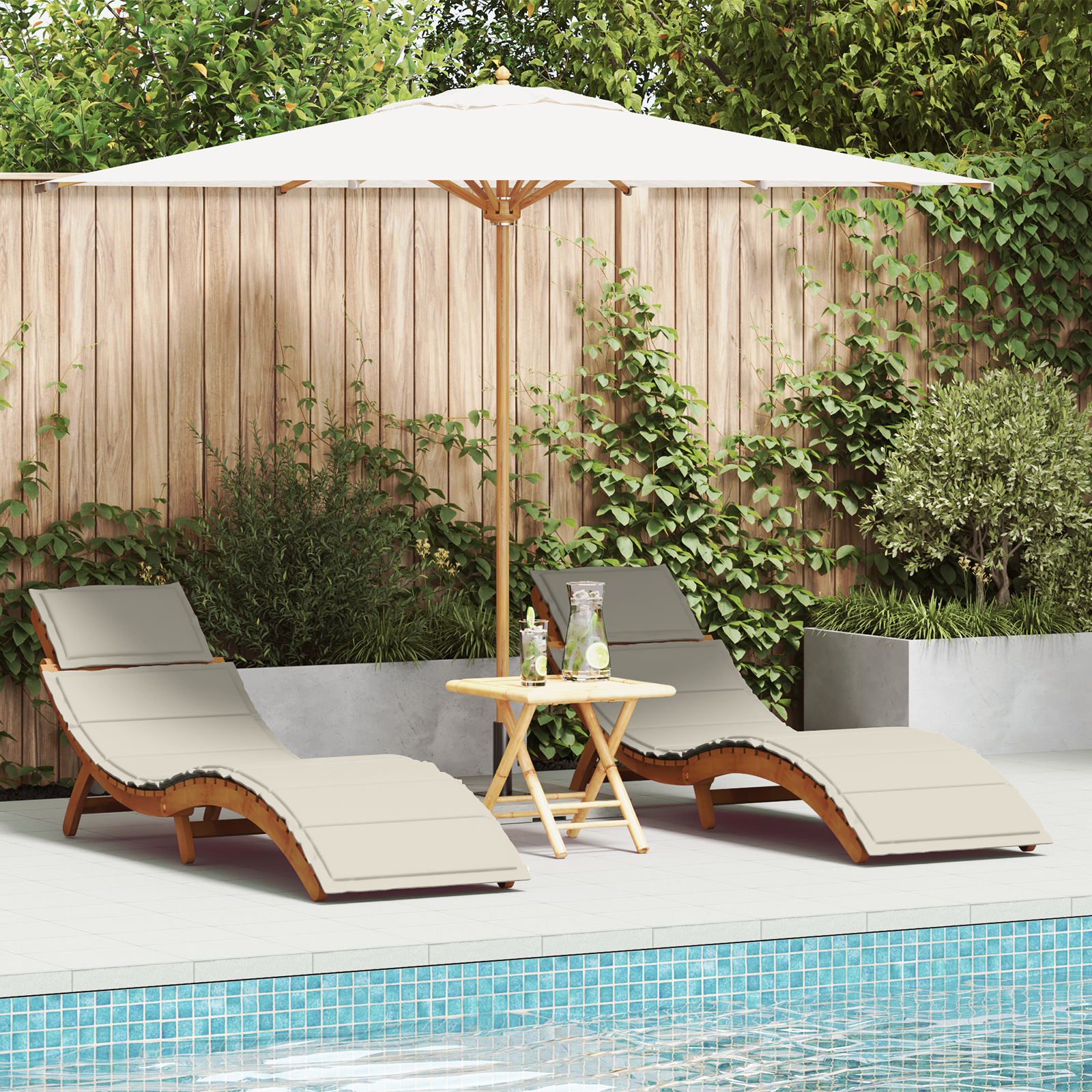 vidaXL Șezlong cu pernă 2 pcs Alb 184 x 55 x 64cm Lemn masiv de acacia