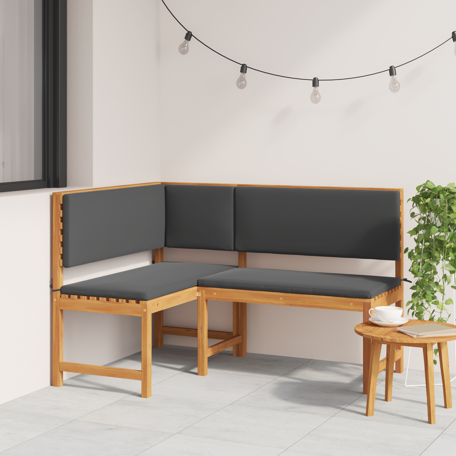 Hoekbank voor in de tuin met kussens 140x100x91 cm Massief acaciahout