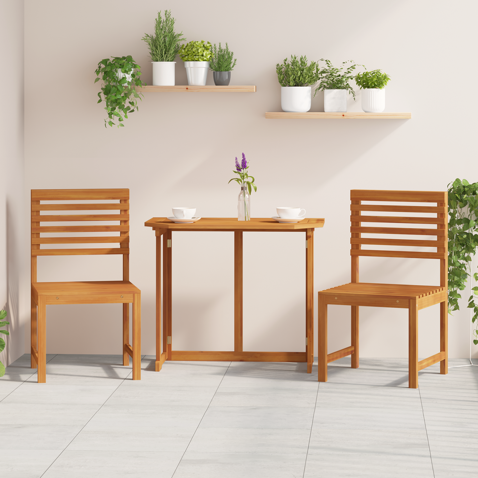 Garden Chairs Without Arms - Set of 2 in Solid Acacia Wood