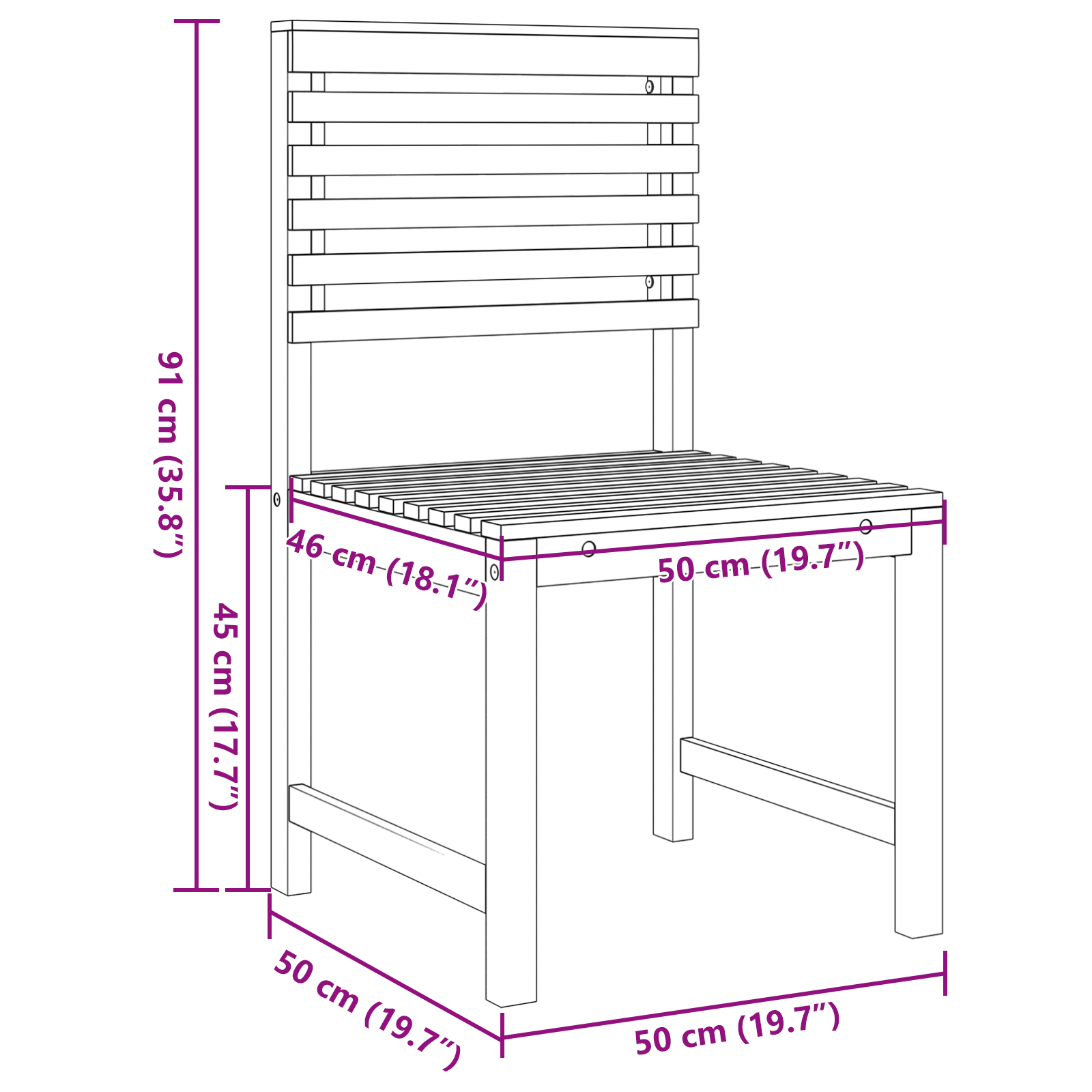 Garden Chairs Without Arms - Set of 2 in Solid Acacia Wood - Image 9