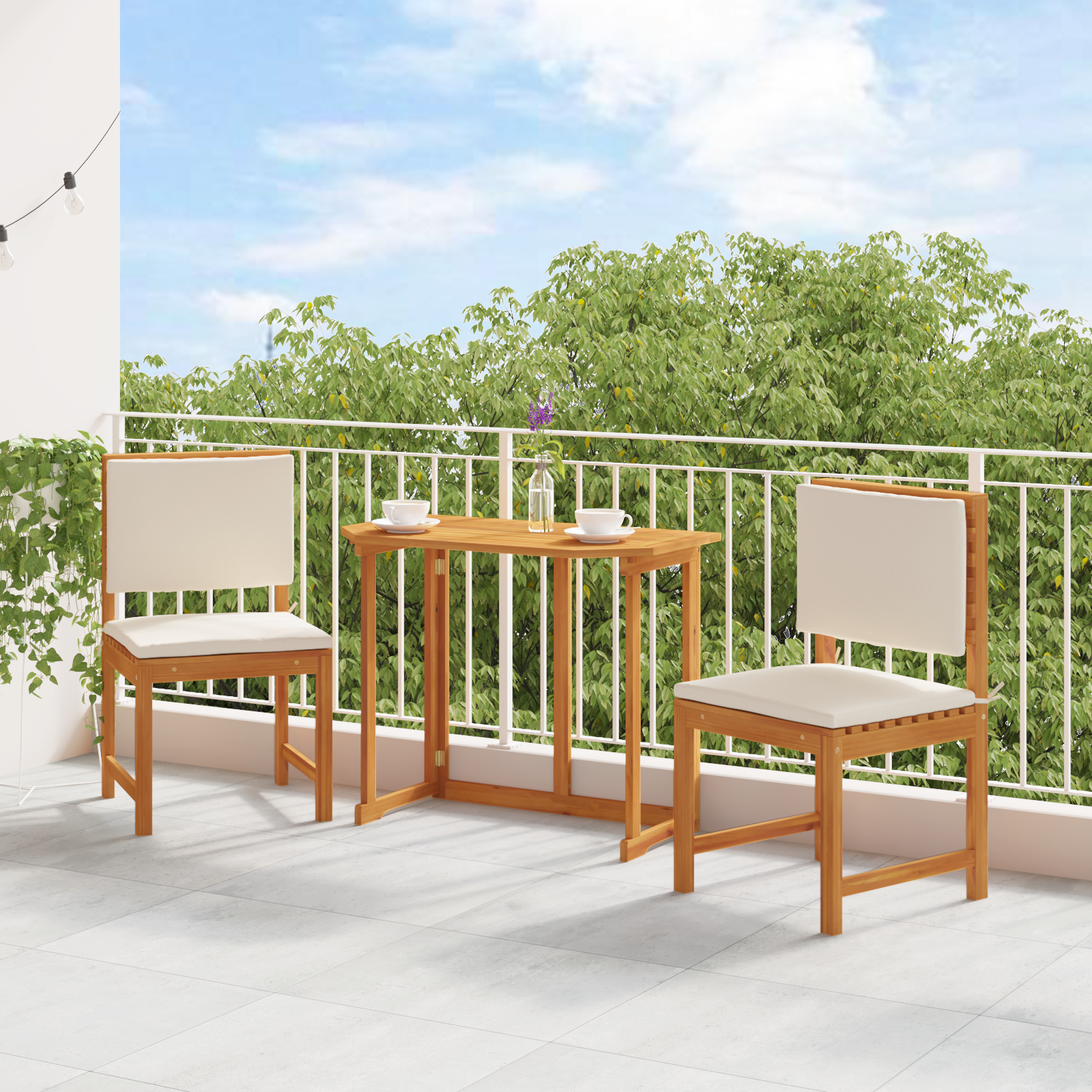 Armless Garden Chairs with Cushions - 2 Pack, Solid Acacia Wood - Image 3
