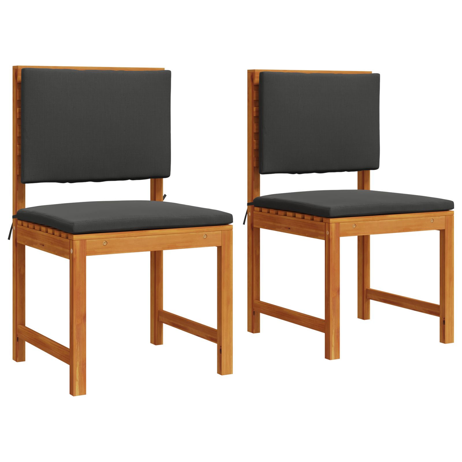 Garden Chairs without Arms with Cushions - Set of 2 - Solid Acacia Wood - Image 2