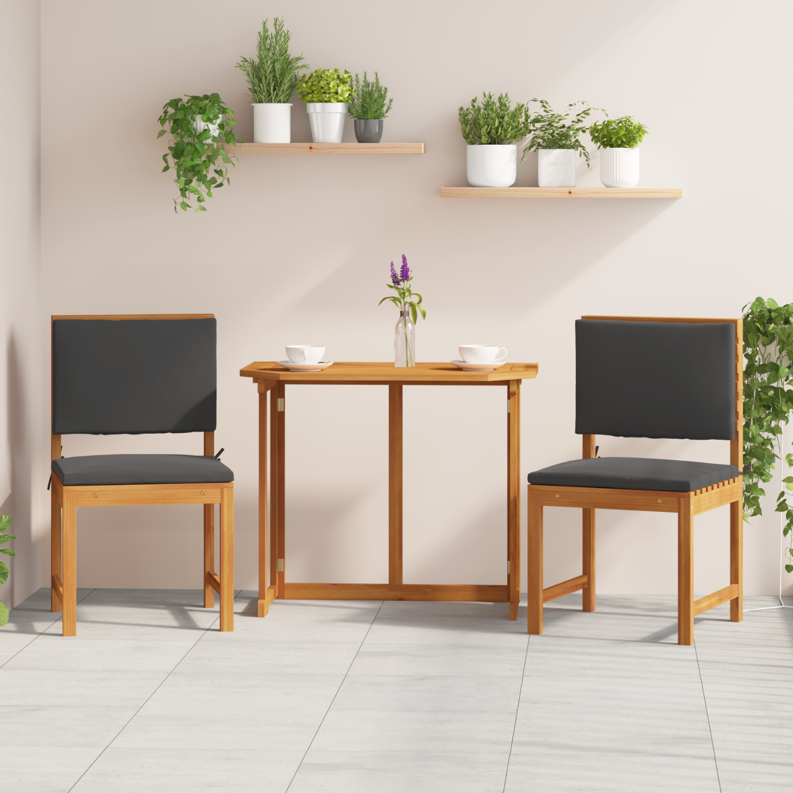 Tuinstoelen zonder armleuning met kussens – 2 stuks van massief acaciahout