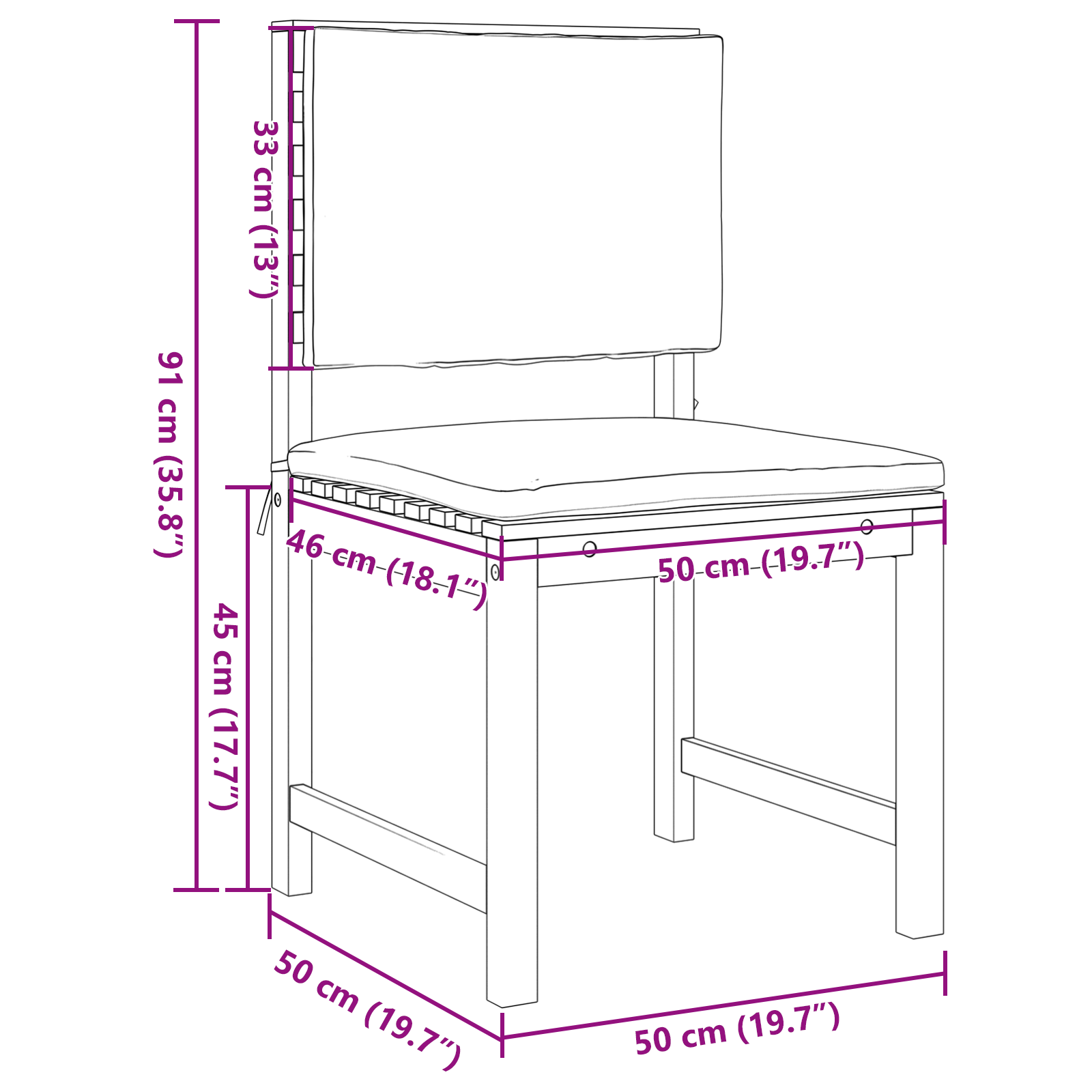 Garden Chairs without Arms with Cushions - Set of 2 - Solid Acacia Wood - Image 9