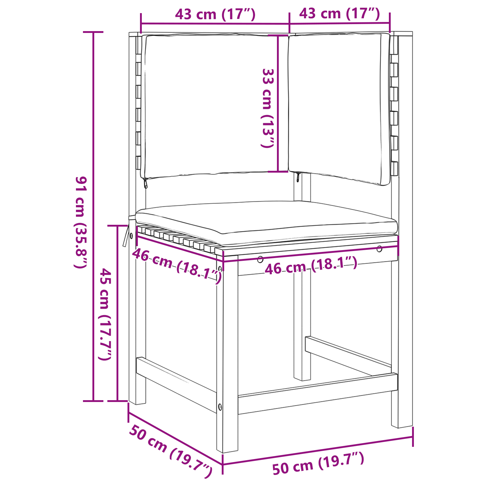 Garden Chair Corner with Cushions Solid Wood Acacia - Image 9