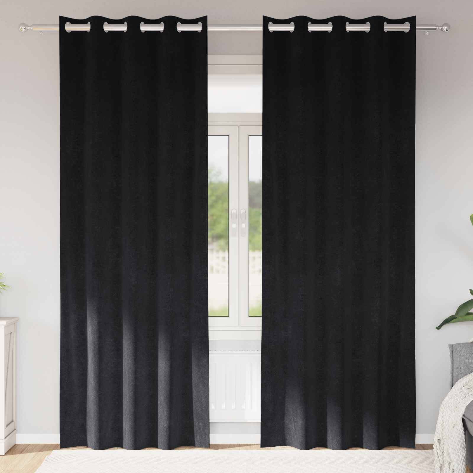 Blackout Curtains with Eyelets 2 pcs Black Velvet