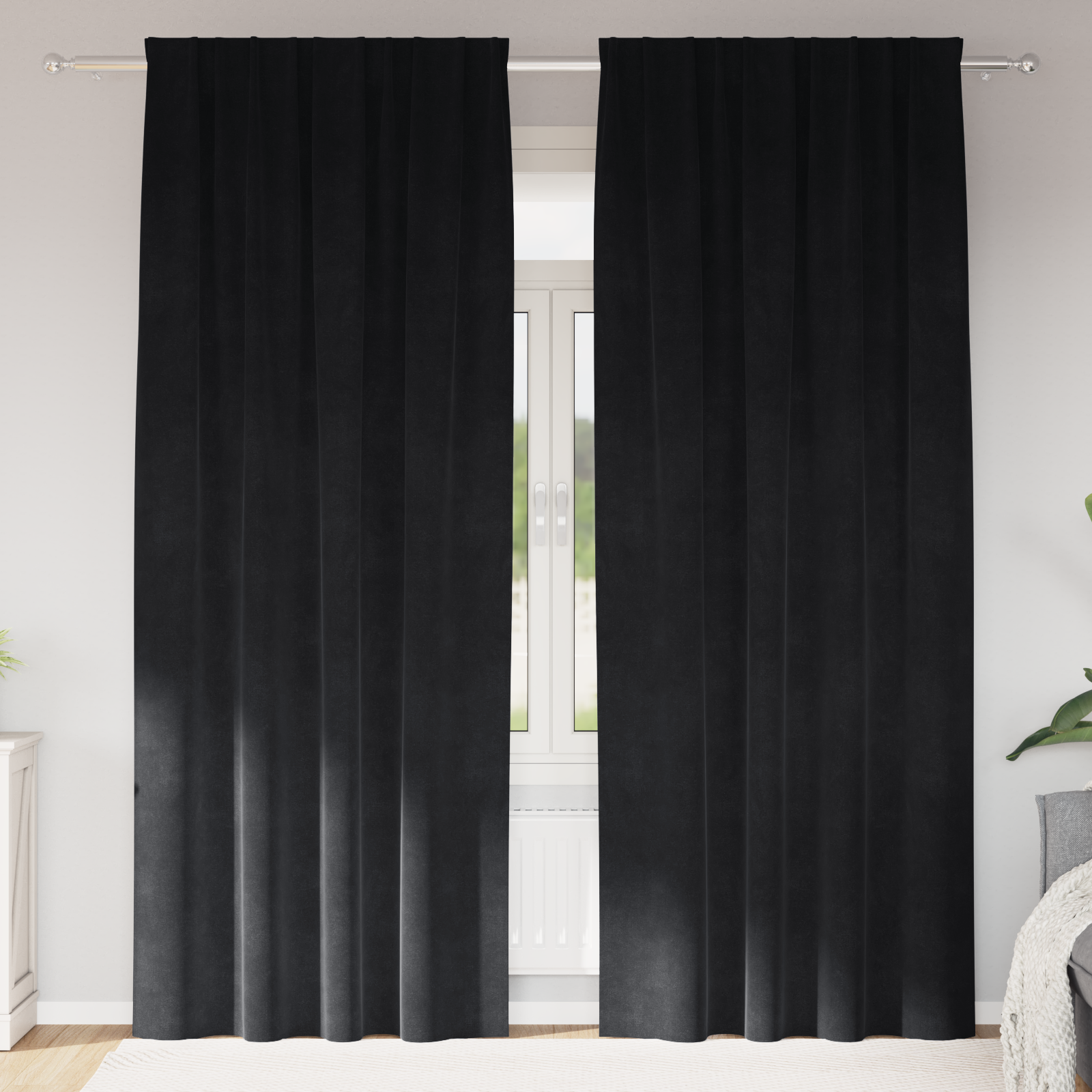 Blackout Curtains with Top Tape 2 pcs Black Velvet
