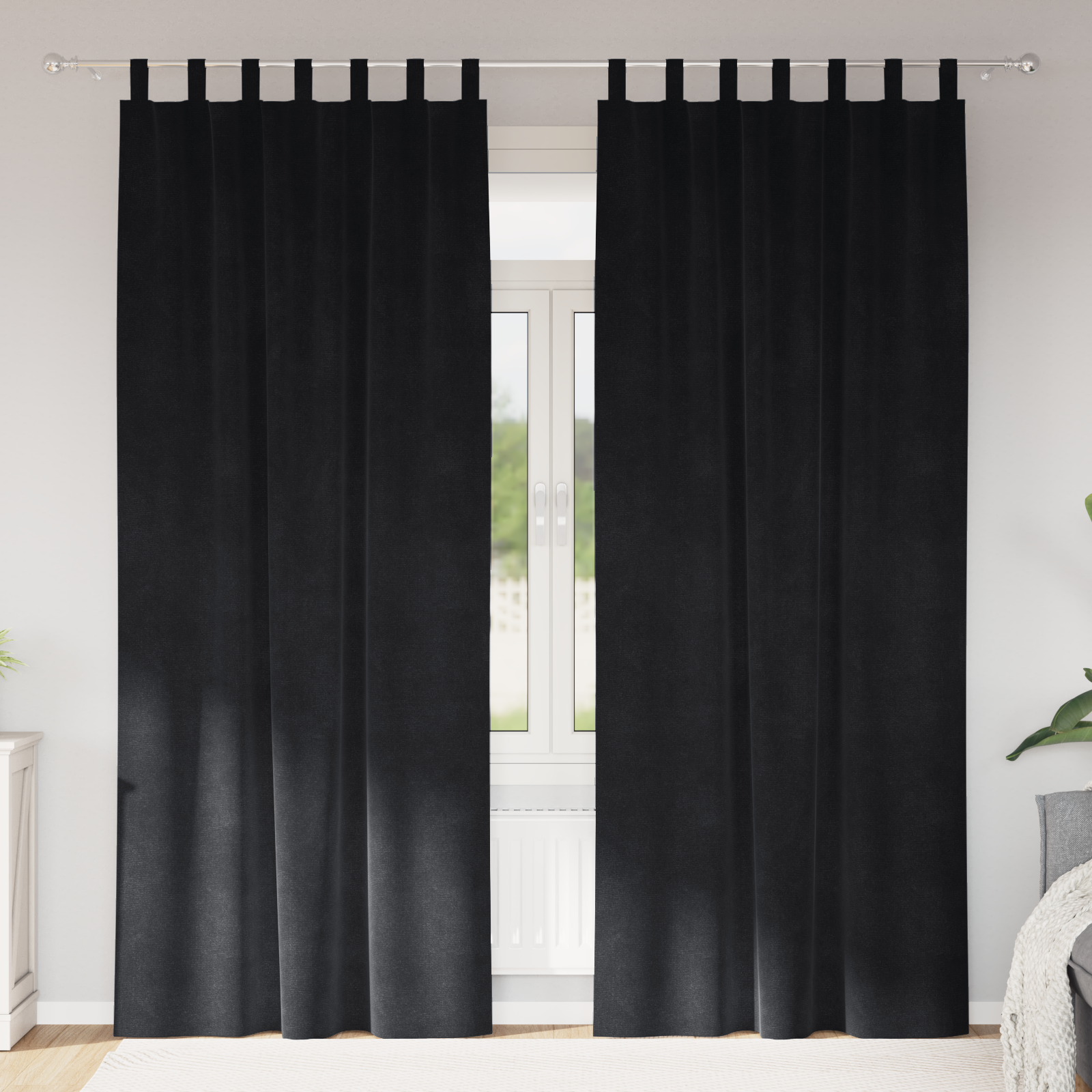 Blackout Curtains with Hanging Loops - 2 Black Velvet Panels