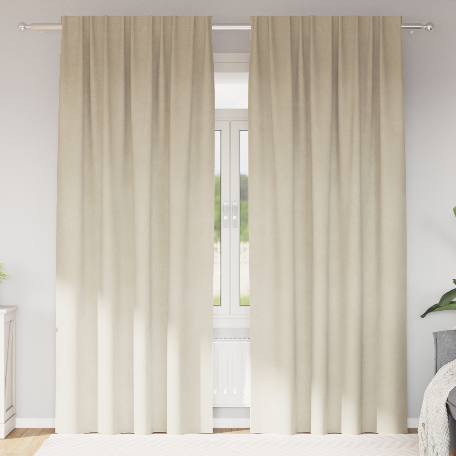 Blackout Curtains with Top Tape 2 pcs Cream Velvet