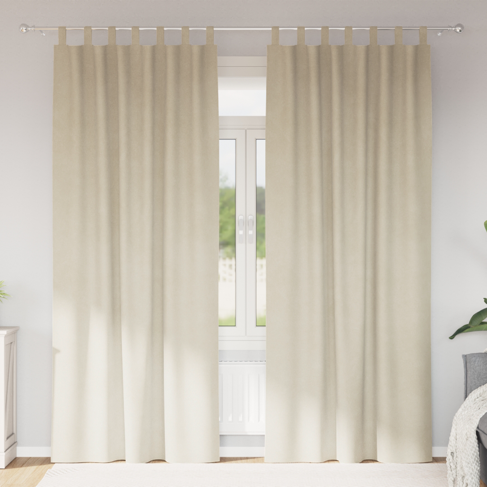 Blackout Curtains with Hanging Loops 2 pcs Cream Velvet