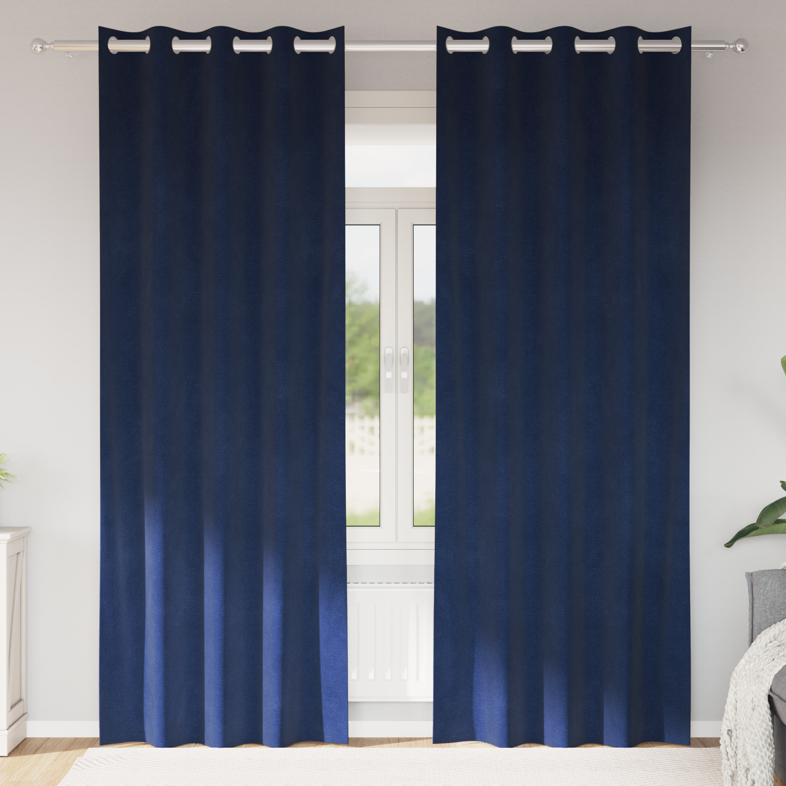 Zwarte Verduisteringsgordijnen met Oogjes 2 stuks Donkerblauw Fluweel