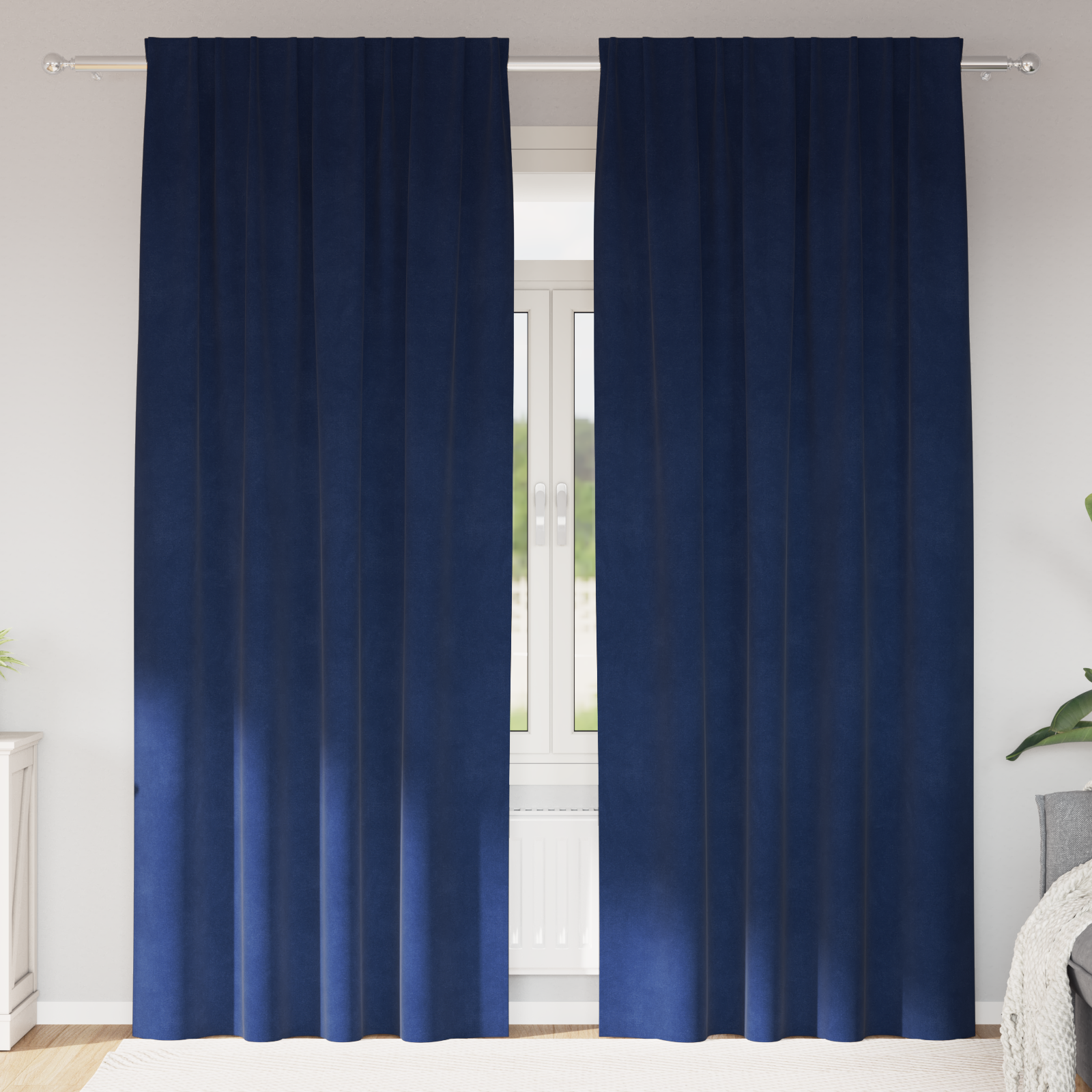 Blackout Curtains with Top Tape 2 pcs Dark Blue Velvet