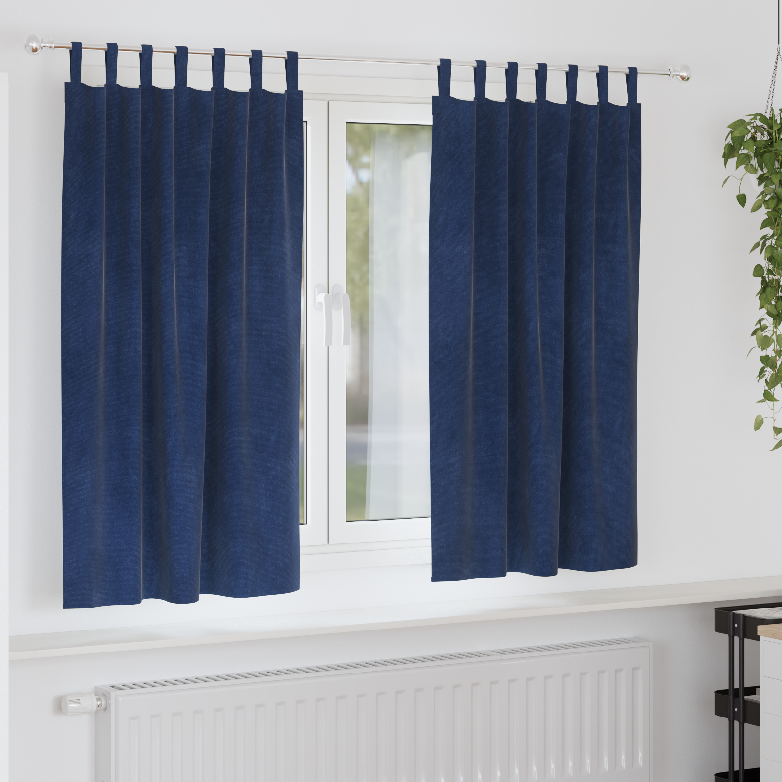 Blackout Curtains with Hanging Loops 2 pcs Dark Blue Velvet