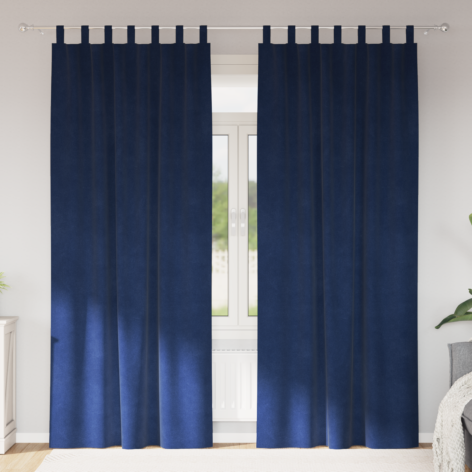 Blackout Gordijnen met Hanglussen 2 stuks Donkerblauwe Fluweel