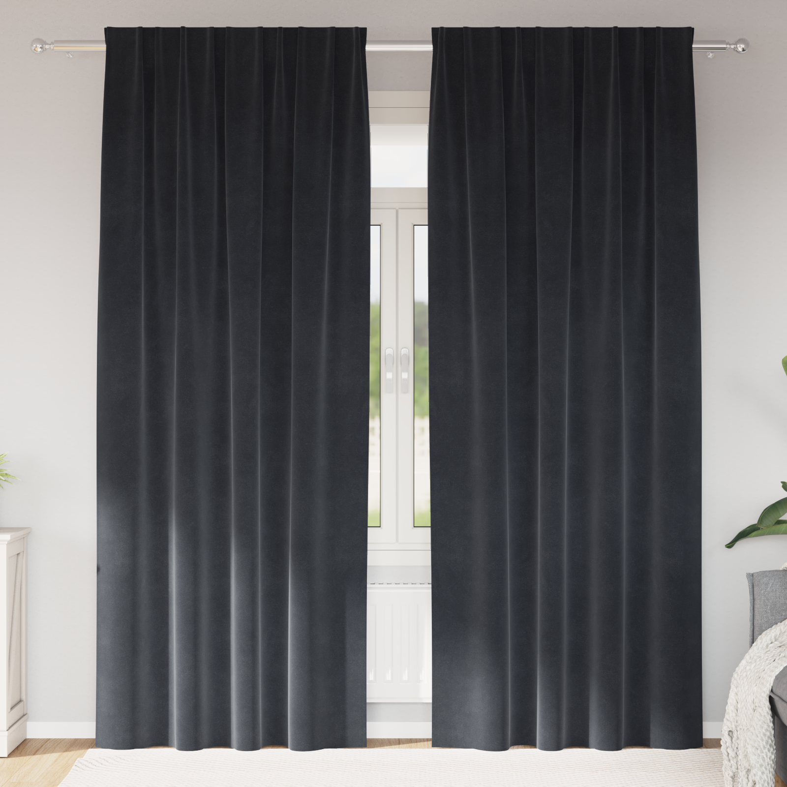 Blackout Curtains with Top Tape 2 pcs Dark Grey Velvet