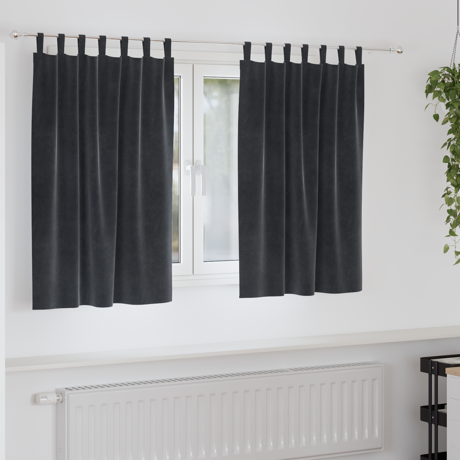 Blackout Curtains with Hanging Loops 2 pcs Dark Grey Velvet