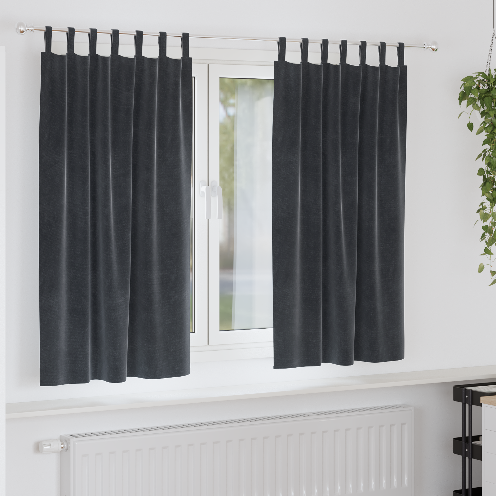 Blackout Curtains with Hanging Loops 2 pcs Dark Grey Velvet