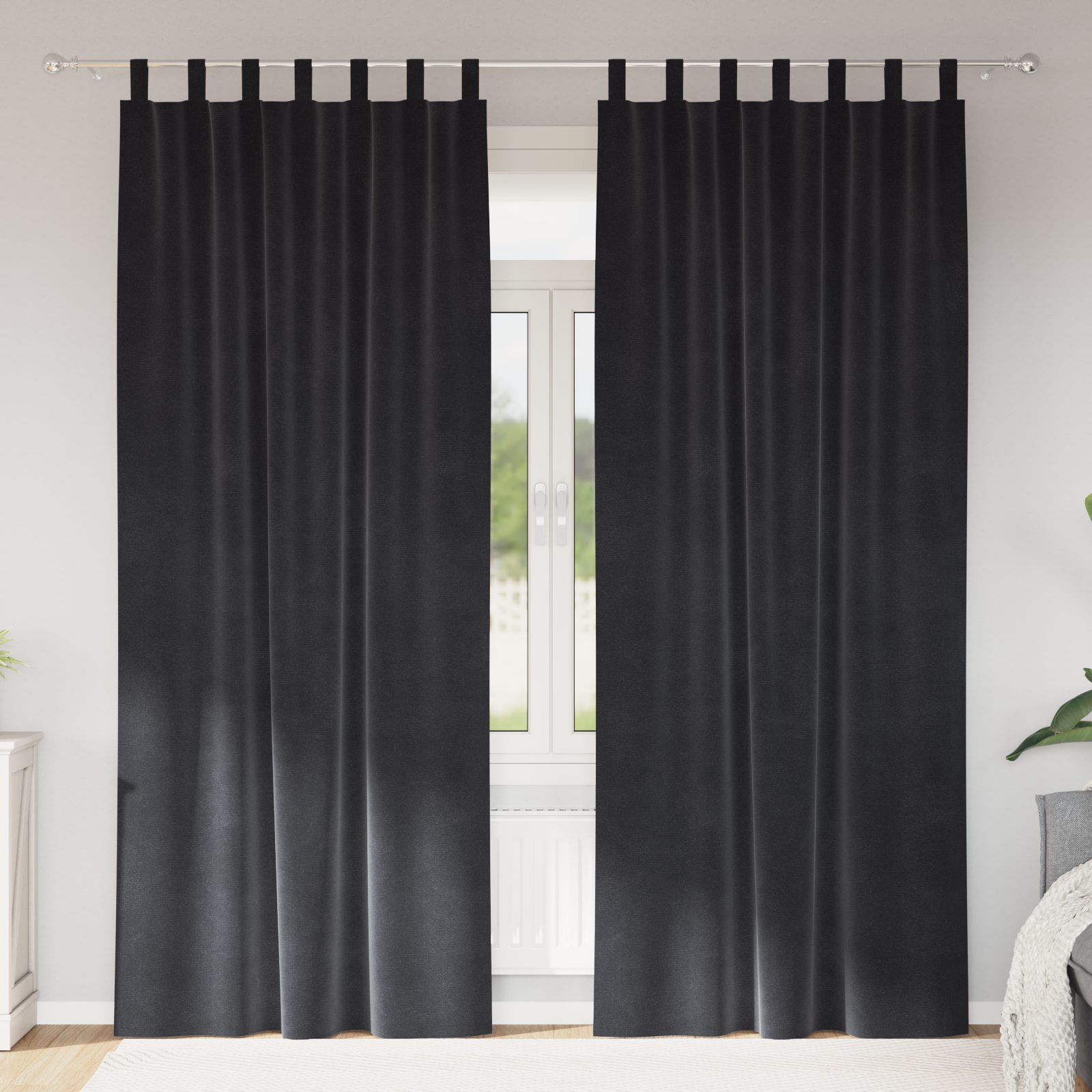 Blackout Curtains with Hanging Loops 2 pcs Dark Grey Velvet