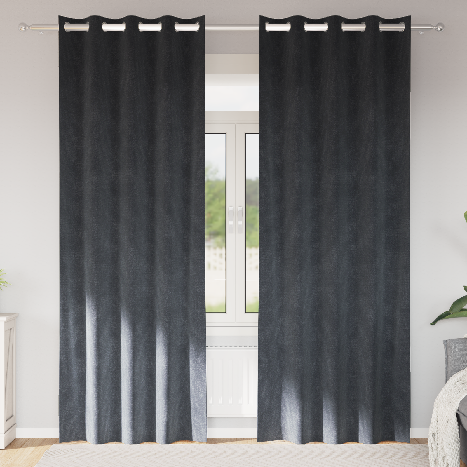 Zwarte Gordijnen met Oogjes 2 stuks Lichtgrijs Velvet