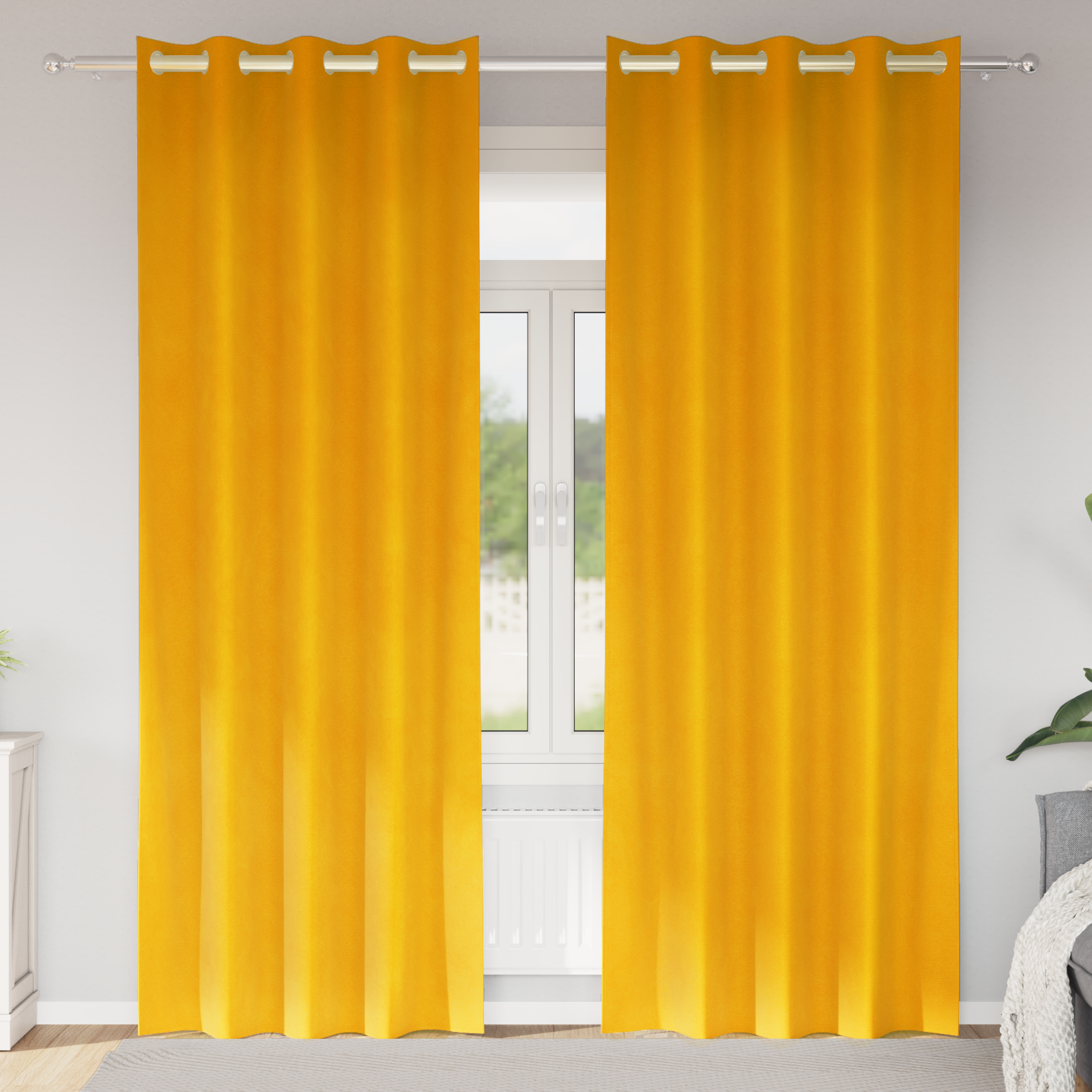 Blackout Curtains with Eyelets 2 pcs Mustard Yellow Velvet