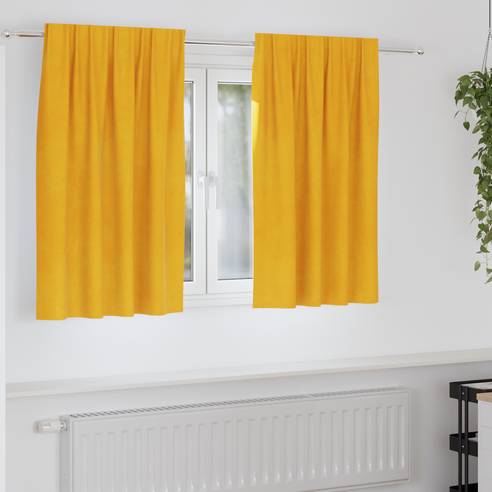 Blackout Curtains with Top Tape 2 pcs Mustard Yellow Velvet