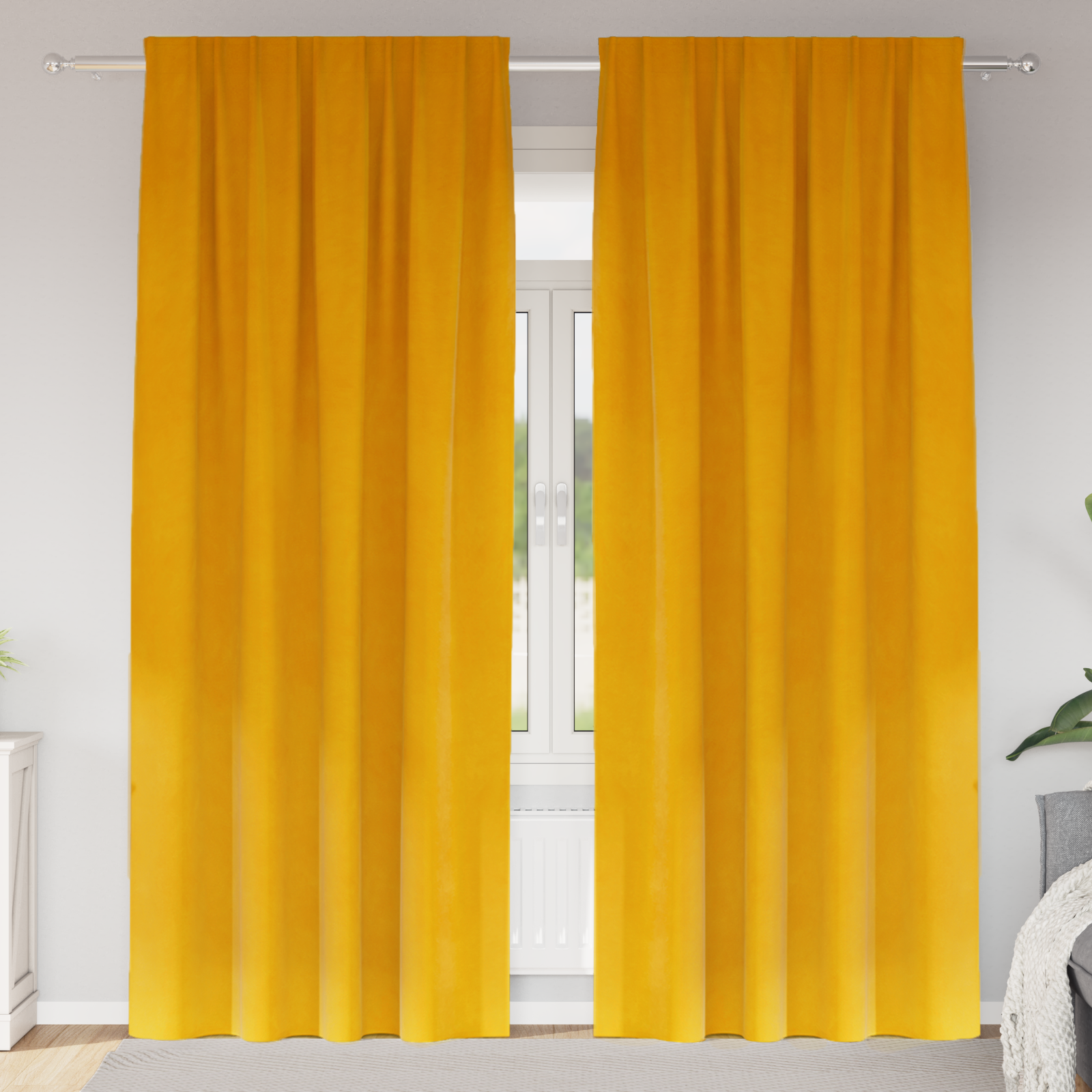 Blackout Curtains with Top Tape 2 pcs Mustard Yellow Velvet