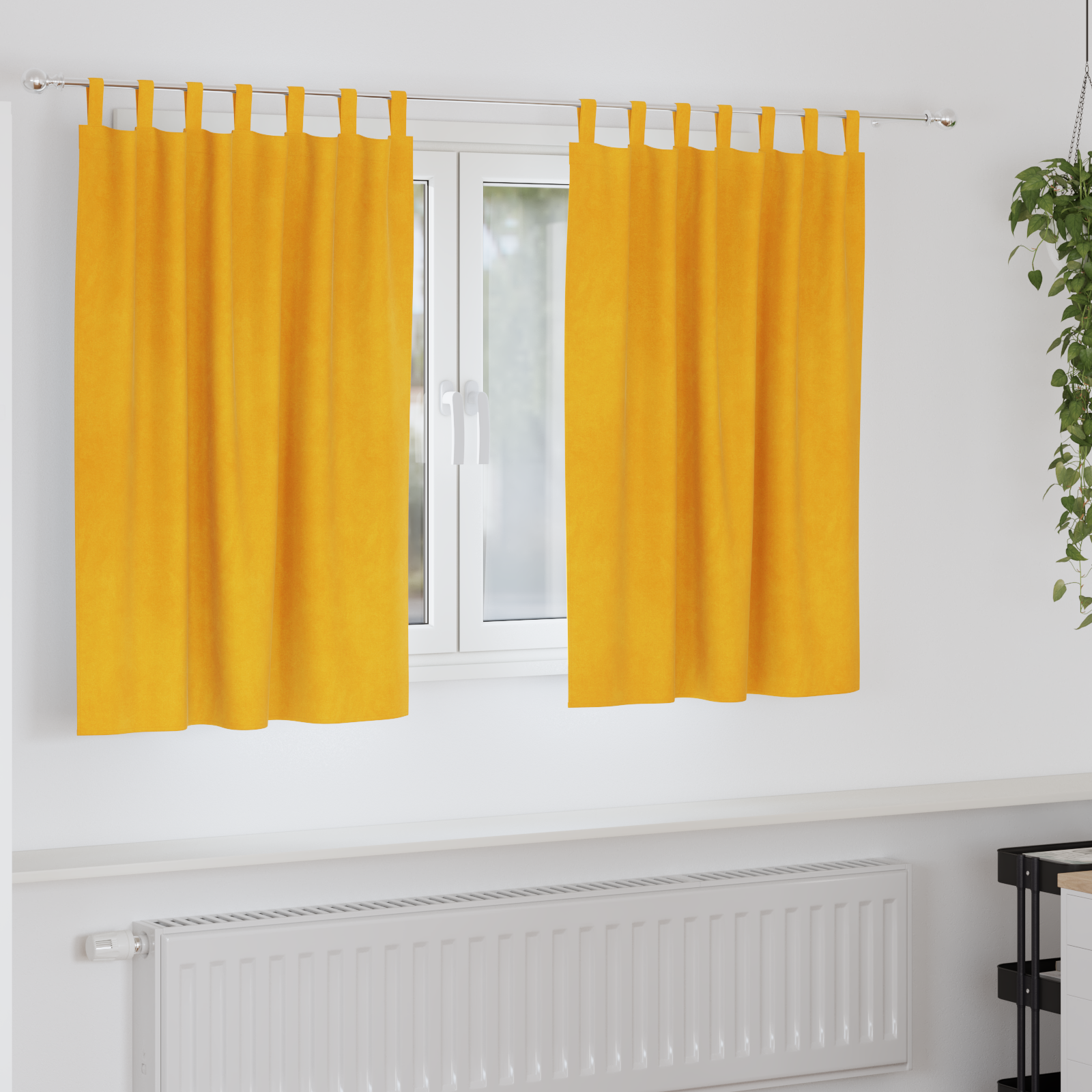 Blackout Curtains with Hanging Loops 2 pcs Mustard Yellow Velvet