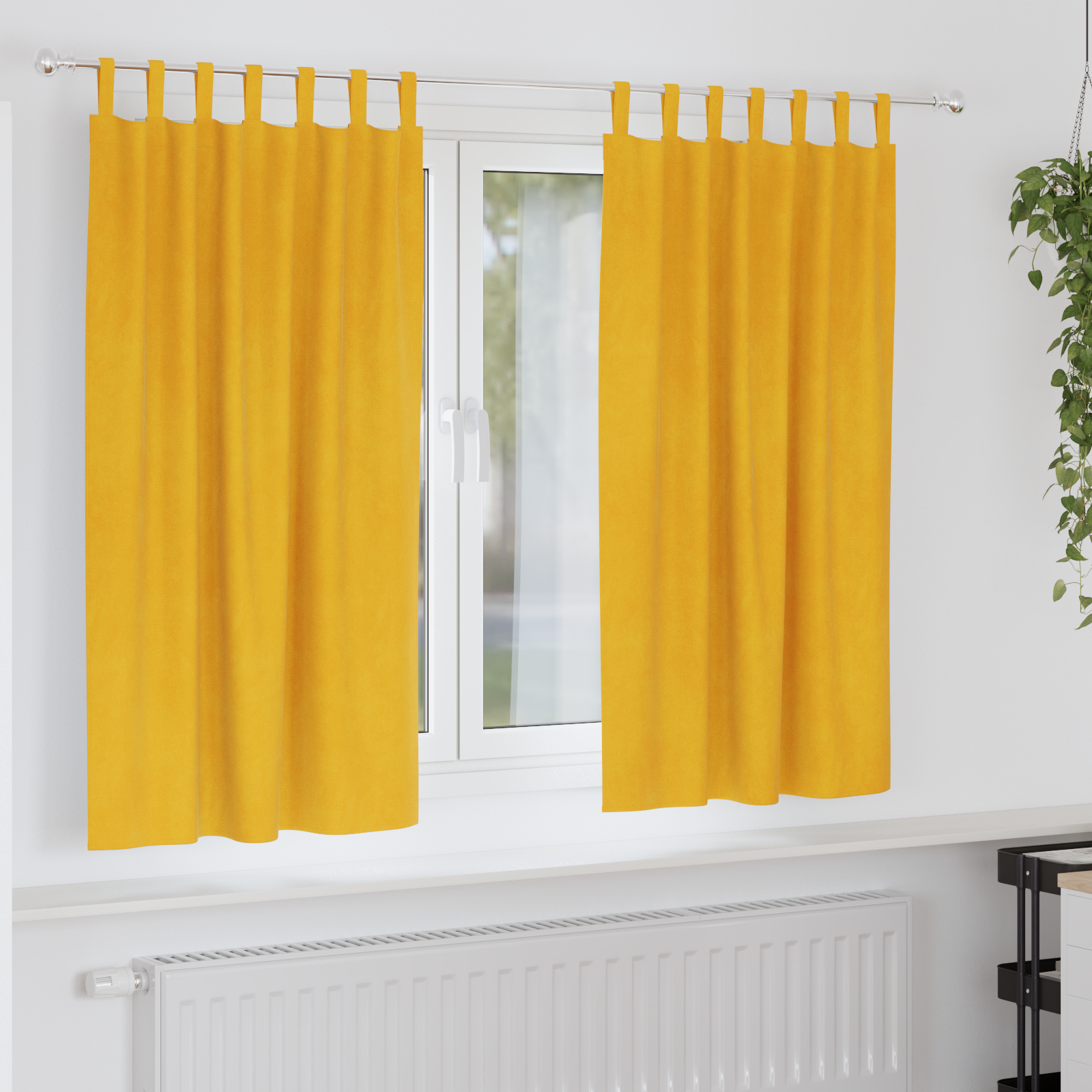 Blackout Gordijnen met Hanglussen 2 stuks Mosterdgeel Velours