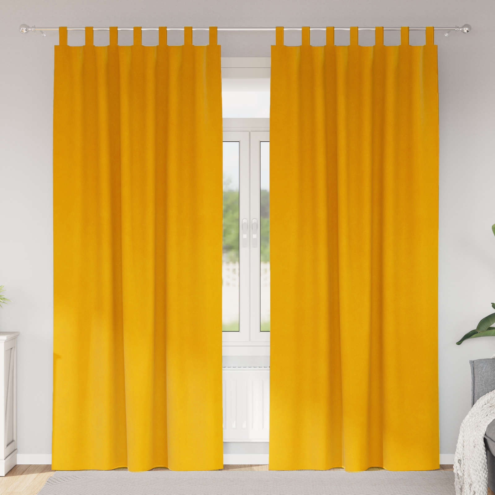 Blackout Curtains with Hanging Loops 2 pcs Mustard Yellow Velvet