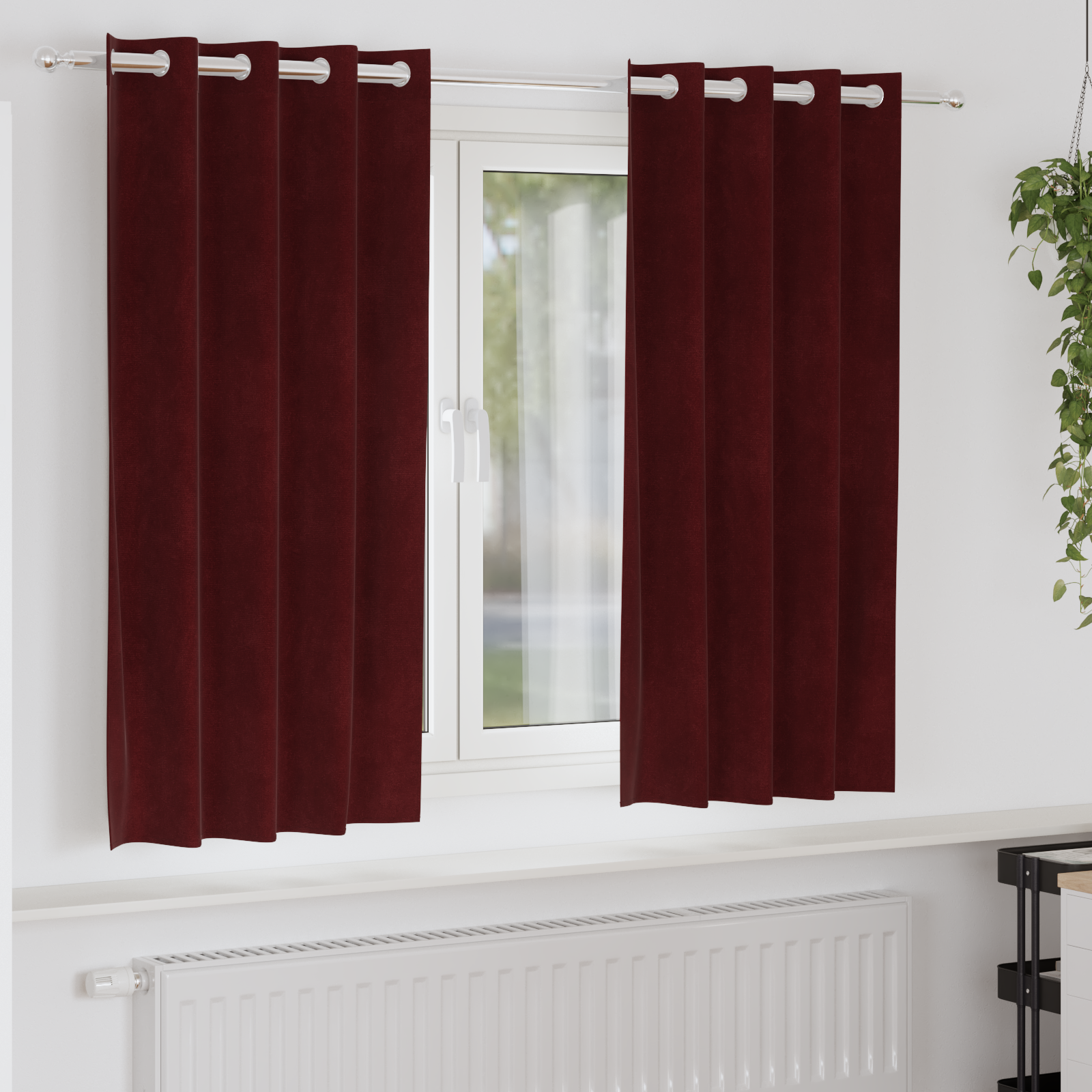 Zwarte Outdoorgordijnen met Oogjes 2 stuks Bordeauxrood Velours