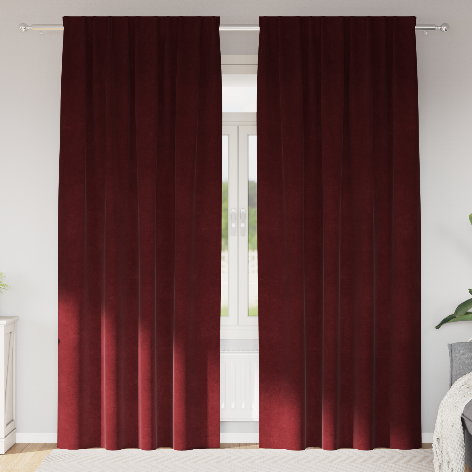 Zwarte Gordijnen met Bovenband 2 stuks Bordeauxrood Velvet