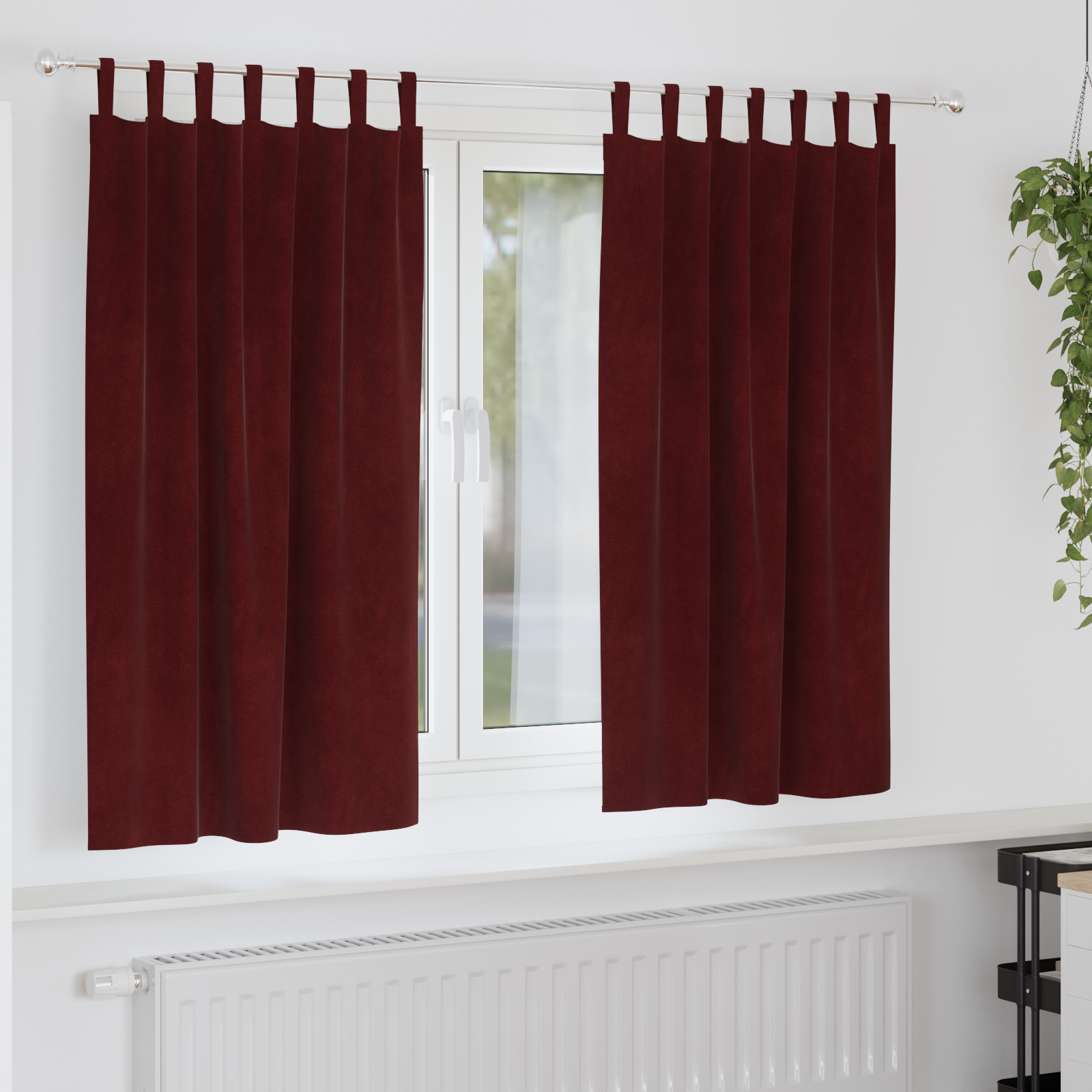Blackout Curtains with Hanging Loops 2 pcs Wine Red Velvet