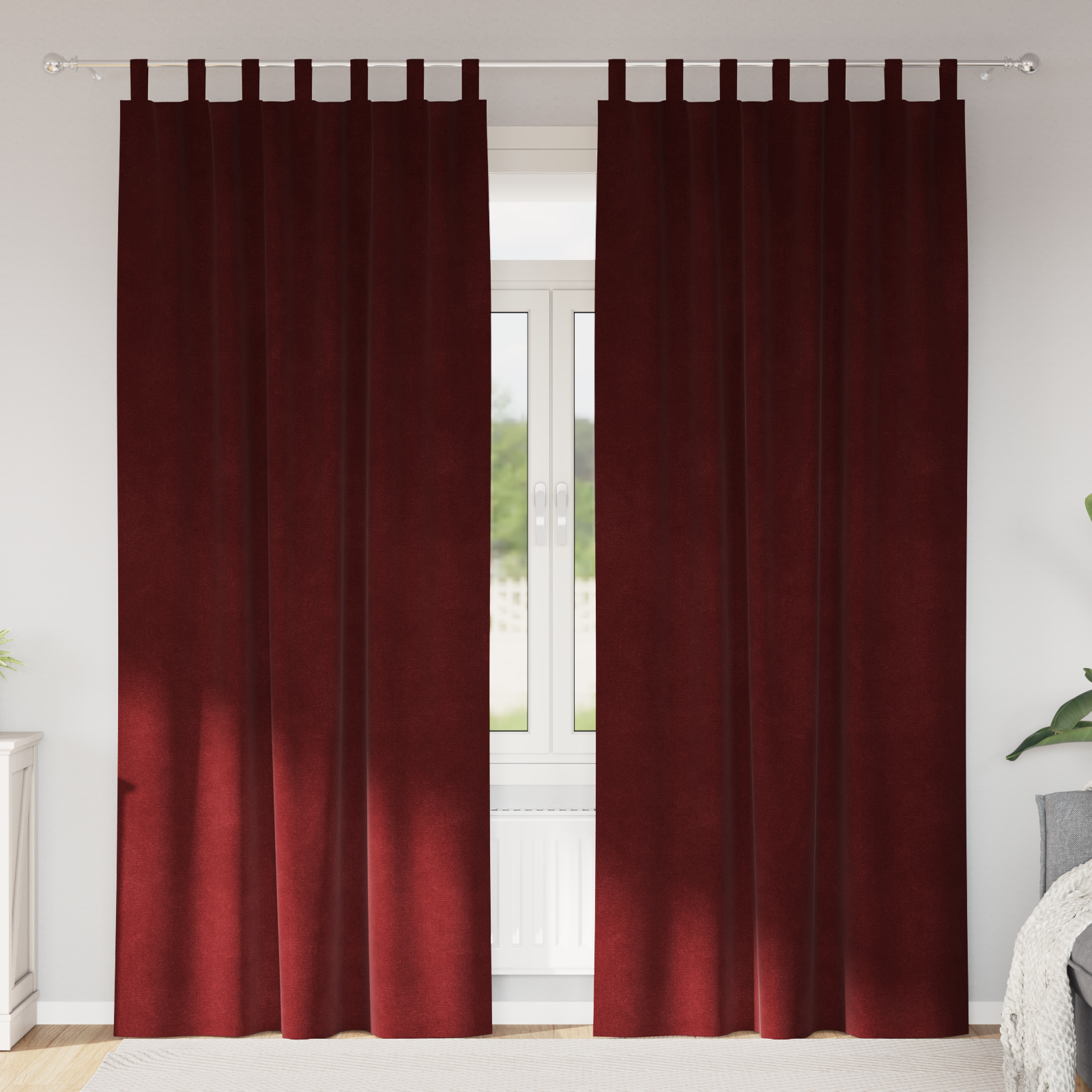 Zwarte Gordijnen met Hengende Lussen 2 stuks Wijnrood Velvet