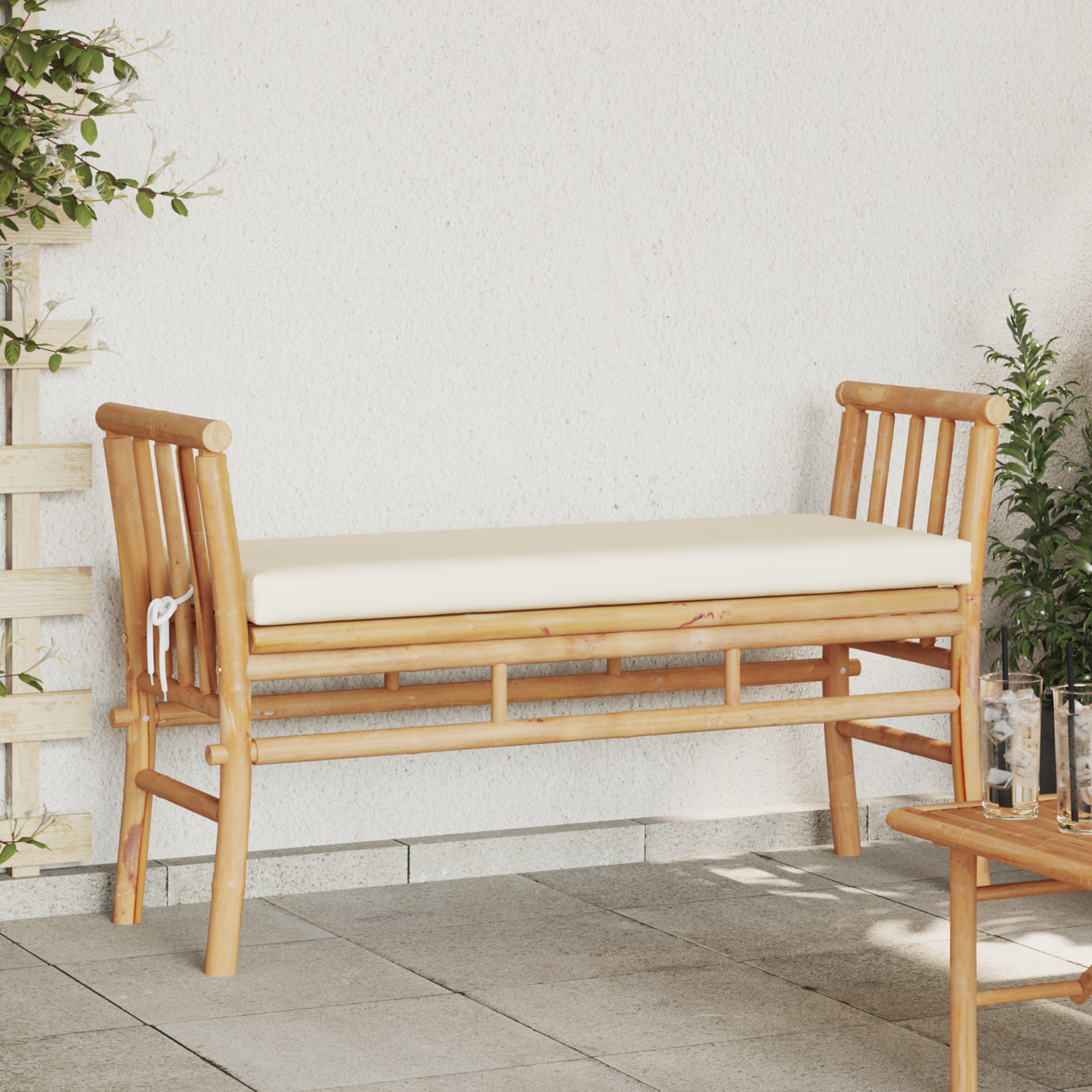 Garden Bench with Cushion 110 cm Bamboo