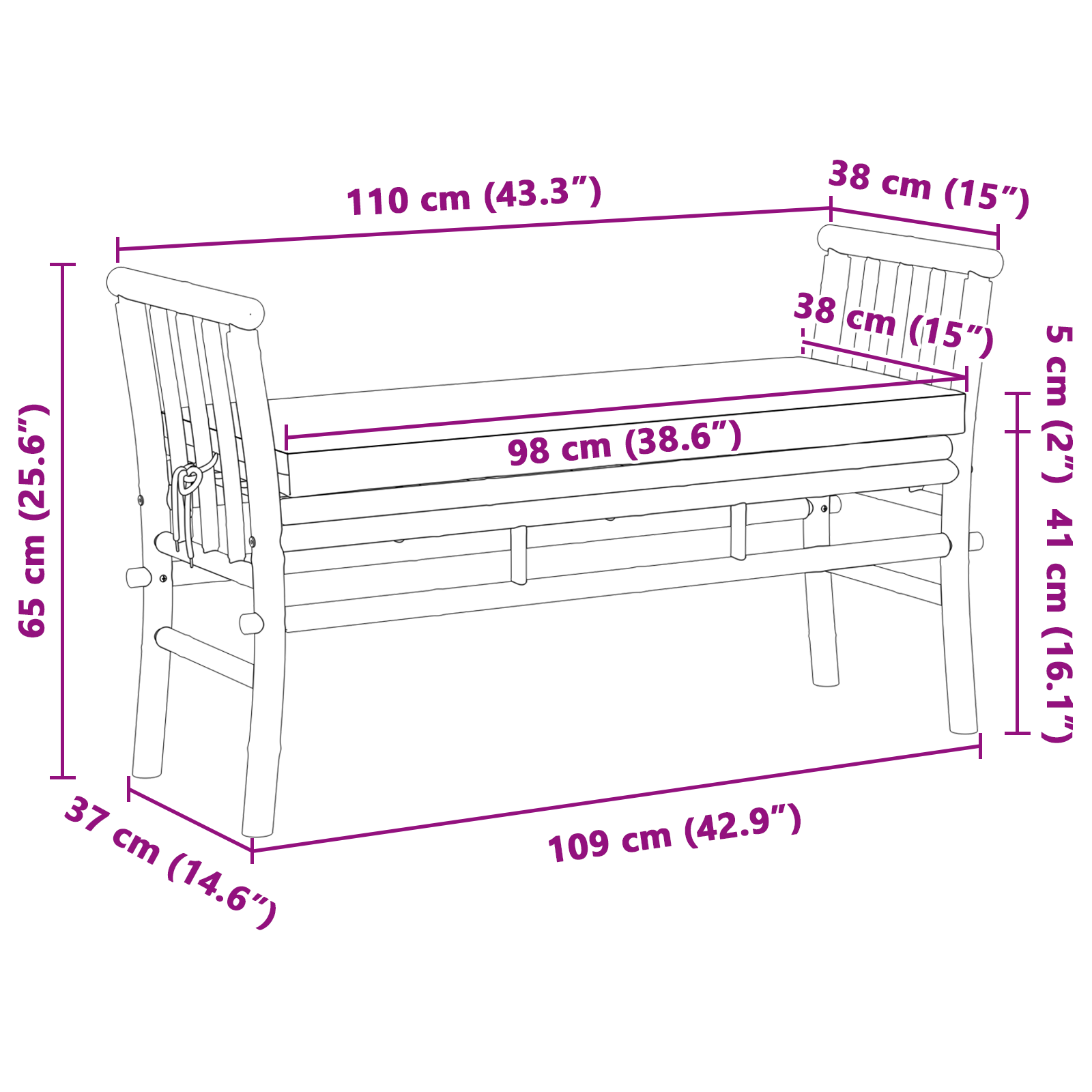 Garden Bench with Cushion 110 cm Bamboo - Image 8