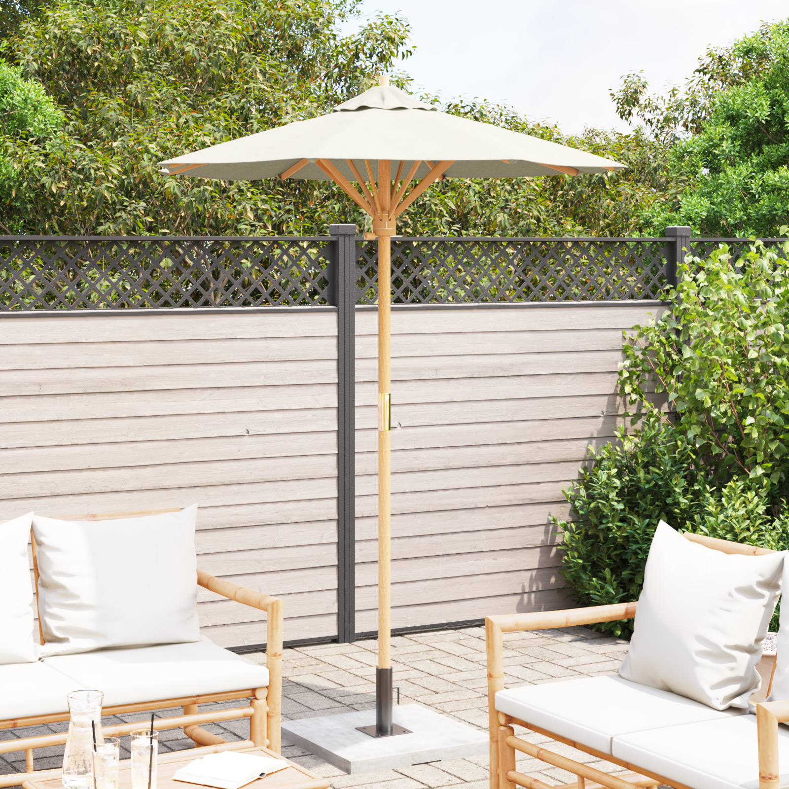 Thumbnail - vidaXL Gartenparasol Cremeweis 150x210 cm Bambus