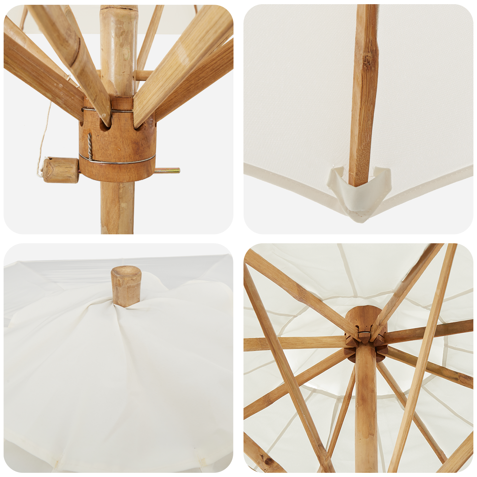 Cream White Garden Umbrella 180x230 cm Bamboo - Image 5