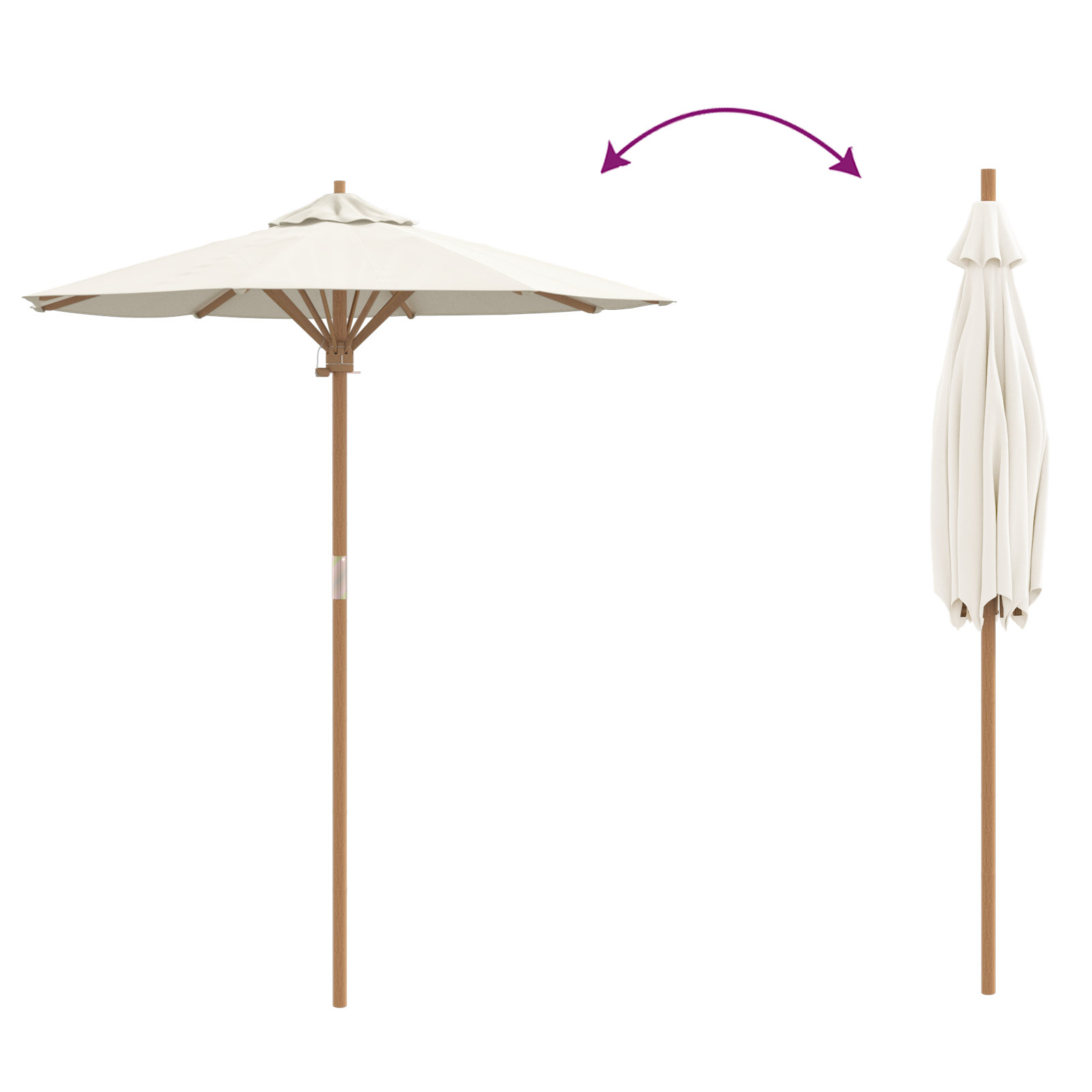 Cream White Garden Umbrella 180x230 cm Bamboo - Image 6