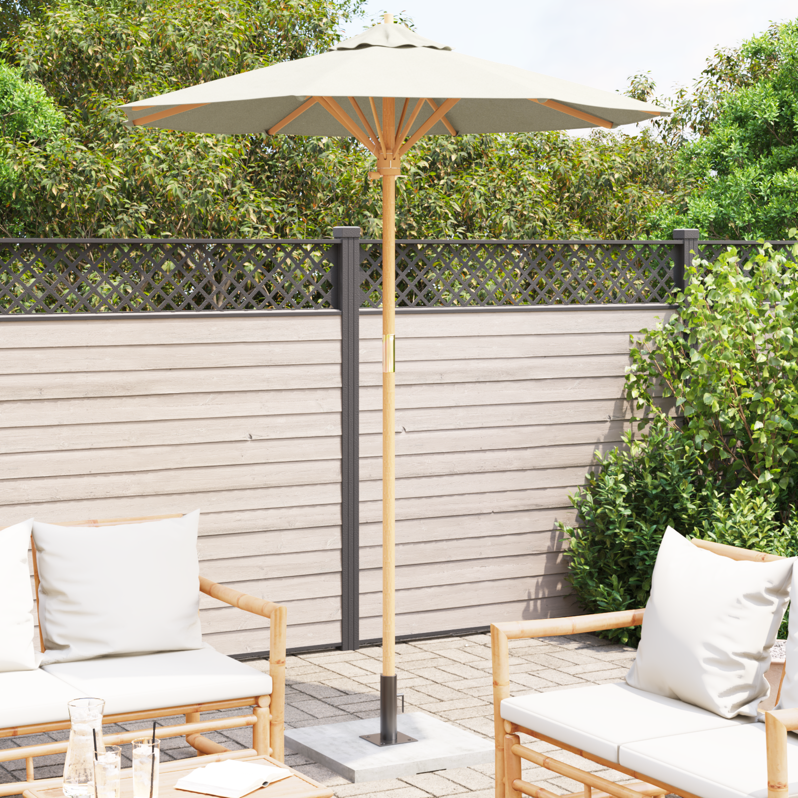 Cream White Garden Umbrella 180x230 cm Bamboo - Image 3