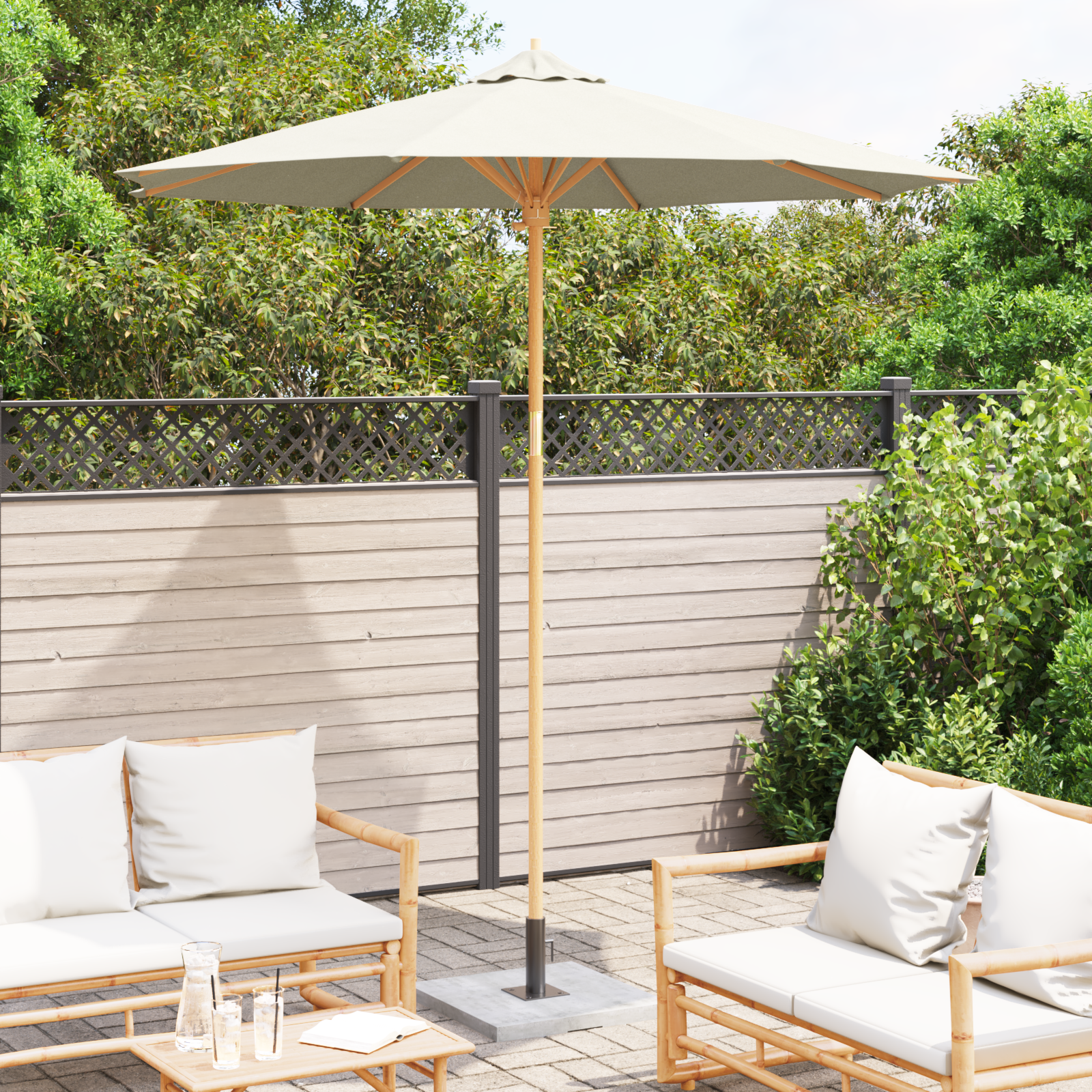 Garden Parasol Cream White 240x260 cm Bamboo - Image 3