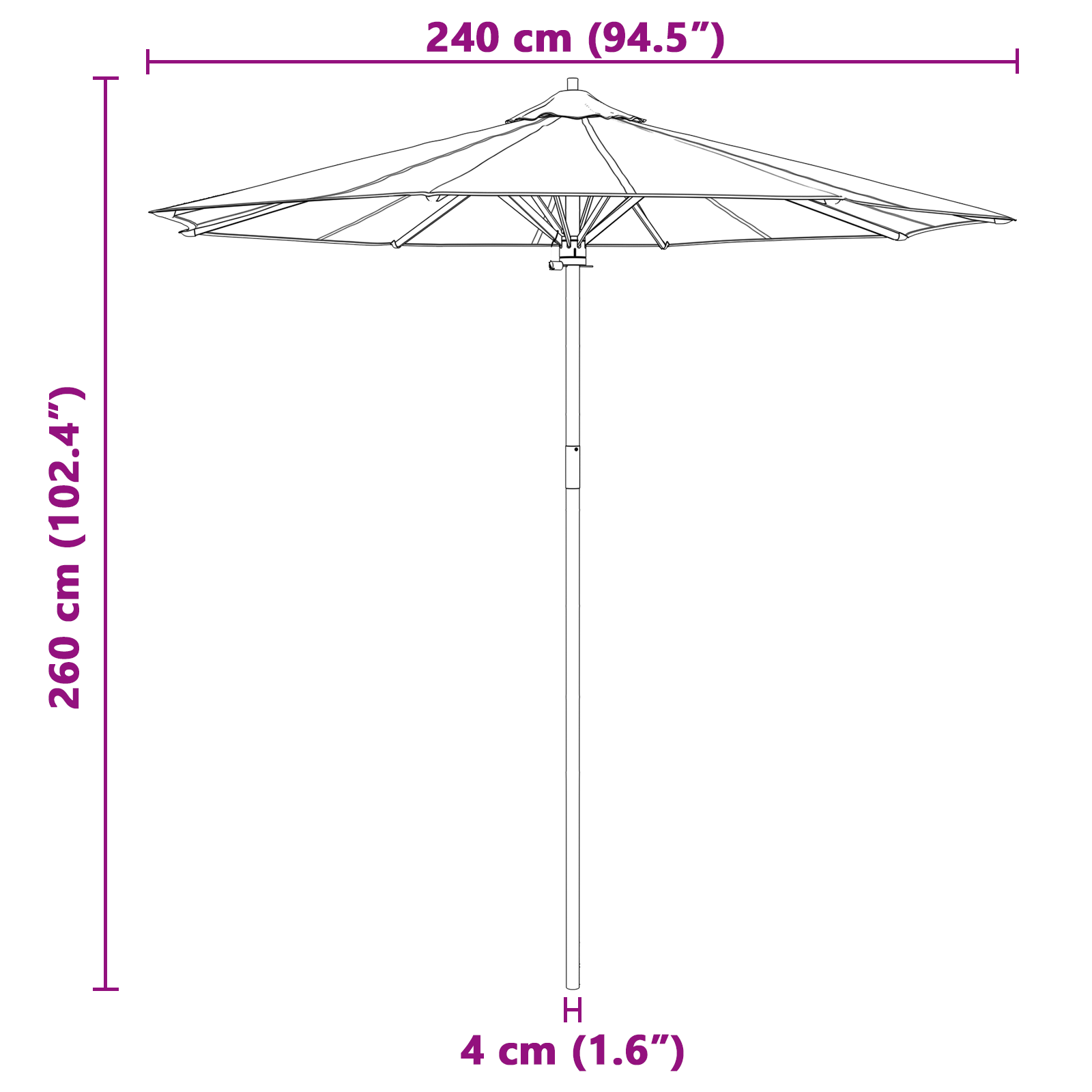 Garden Parasol Cream White 240x260 cm Bamboo - Image 7
