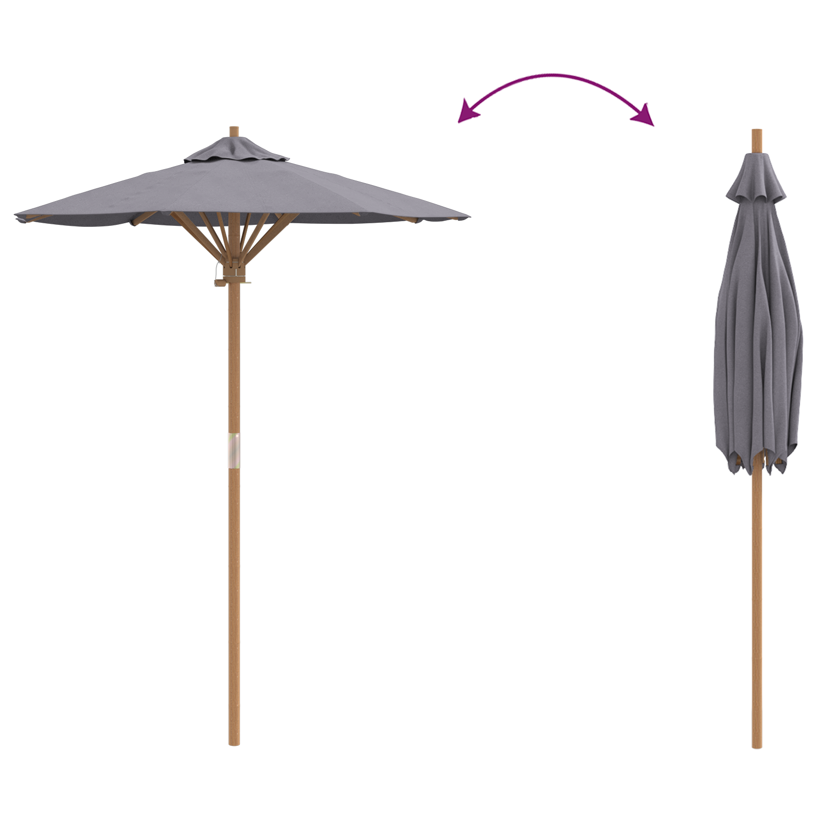 Garden Parasol Dark Grey 150x210 cm Bamboo - Image 6