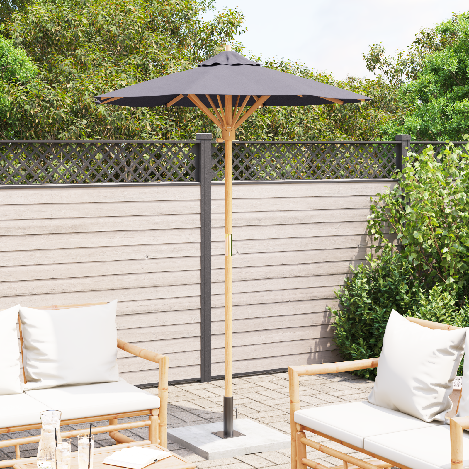 Garden Parasol Dark Grey 150x210 cm Bamboo - Image 3
