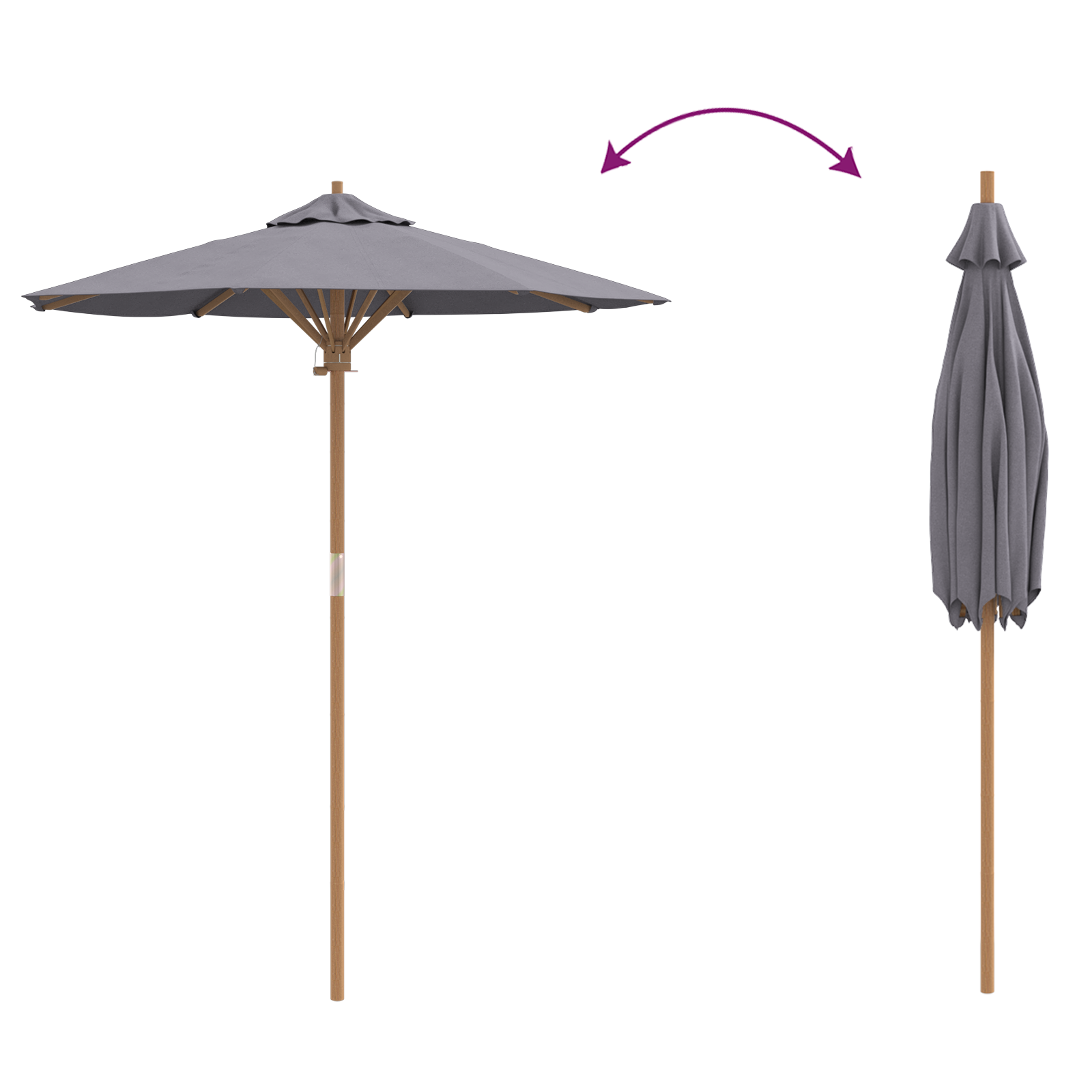 Dark Grey Garden Parasol 180x230 cm Bamboo - Image 6